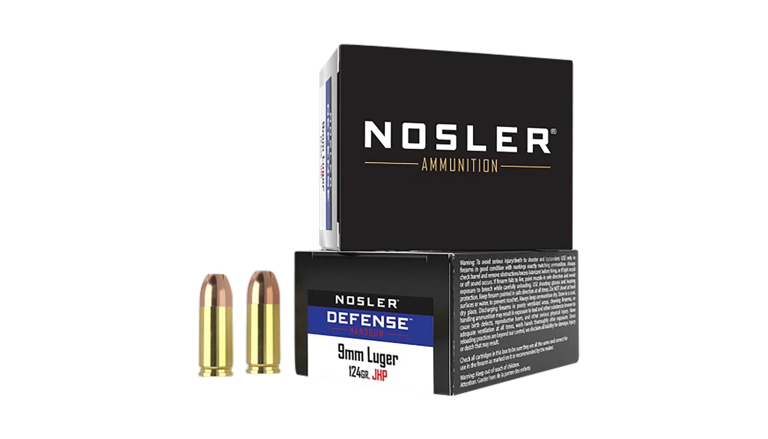 Nosler Defense 9mm Luger +P 124gr Bonded Performance JHP Handgun Ammo, 20rd Box 38432