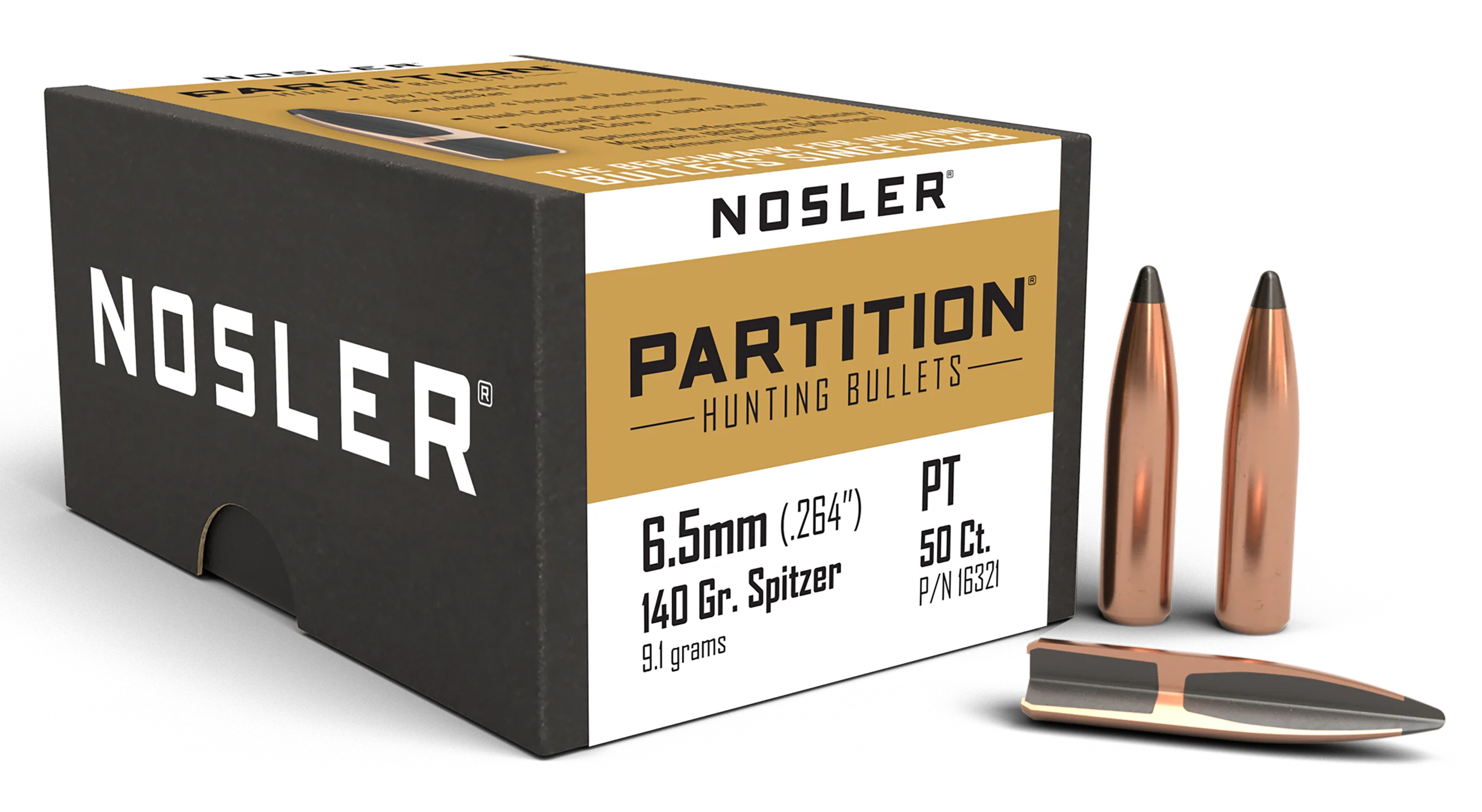 Nosler Partition 6.5mm (.264) 140gr Spitzer Hunting Bullets, 50 Count 16321