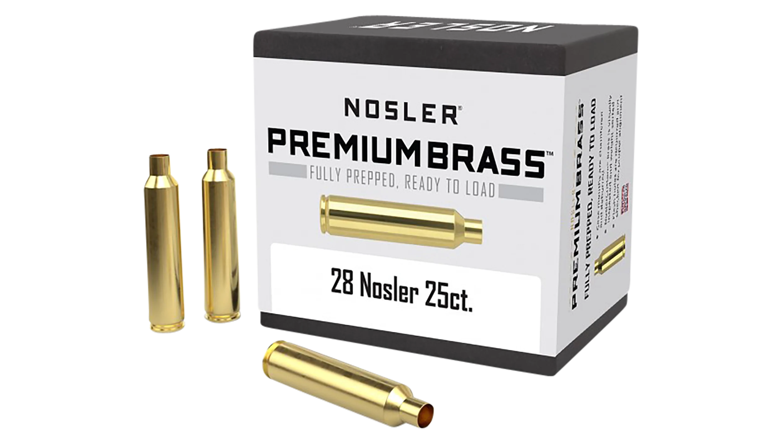 Nosler Premium Brass Unprimed Rifle Cases for 28 Nosler Reloading, 25 Count, 10150