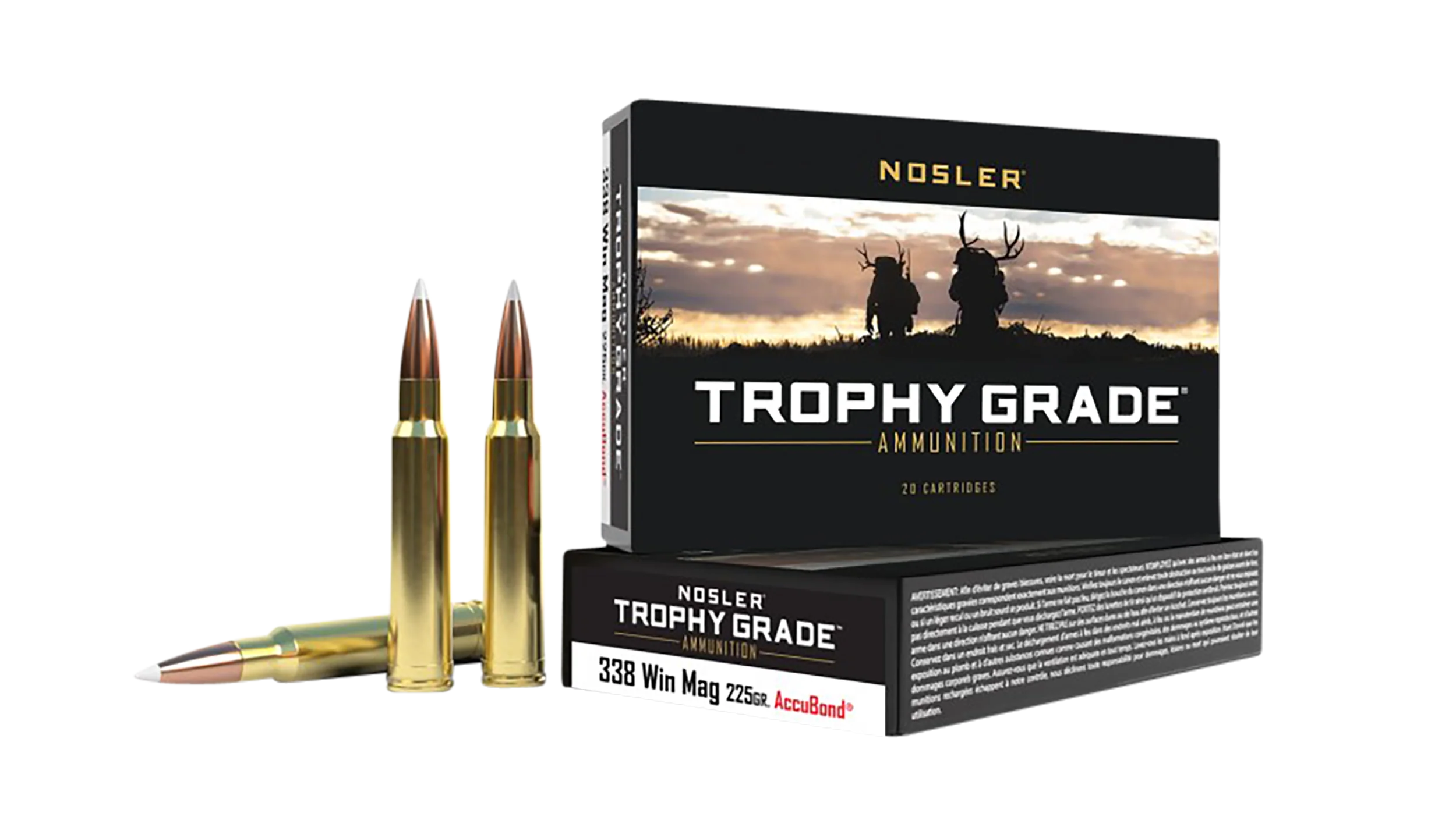 Nosler Trophy Grade .338 Winchester Magnum 225 Grain AccuBond Brass Centerfire Rifle Ammo 60074