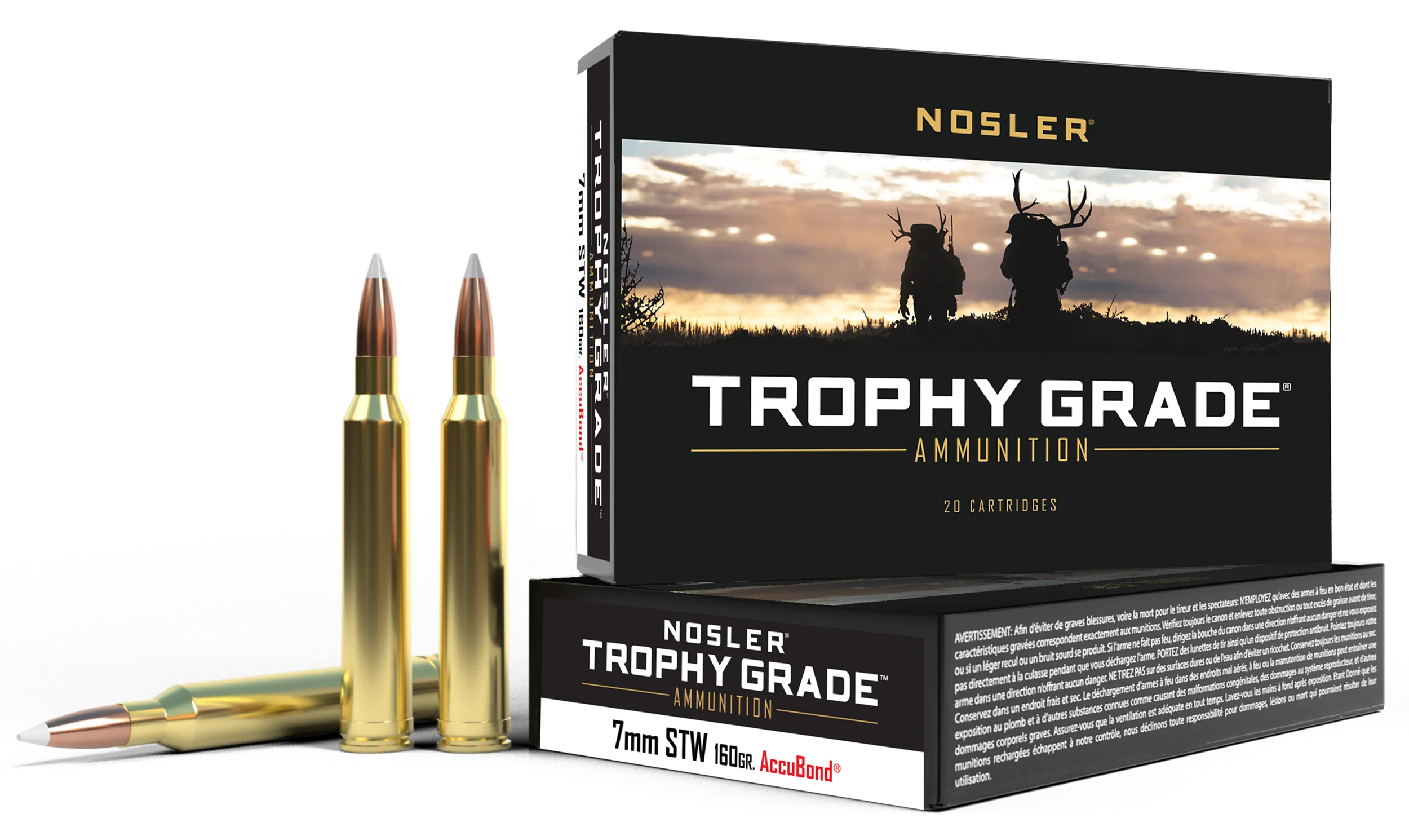 Nosler Trophy Grade 7mm STW 160gr AccuBond Bonded Polymer Tip Rifle Ammo, 20-Round Box 60047
