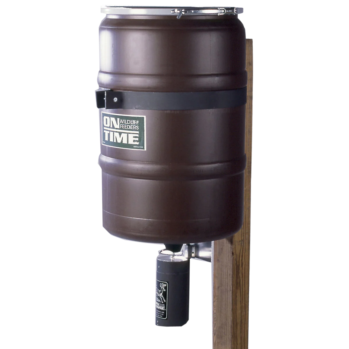 On Time Elite Lifetime Fish Feeder Combo – 25-Gallon Hopper, Agitator Rod, Steel Mount Band 50003