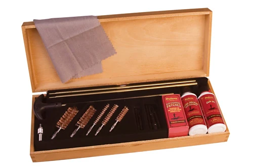Outers Deluxe Universal Gun Cleaning Kit in Wooden Wooden Case, brass rods, full set – OUTOU1022
