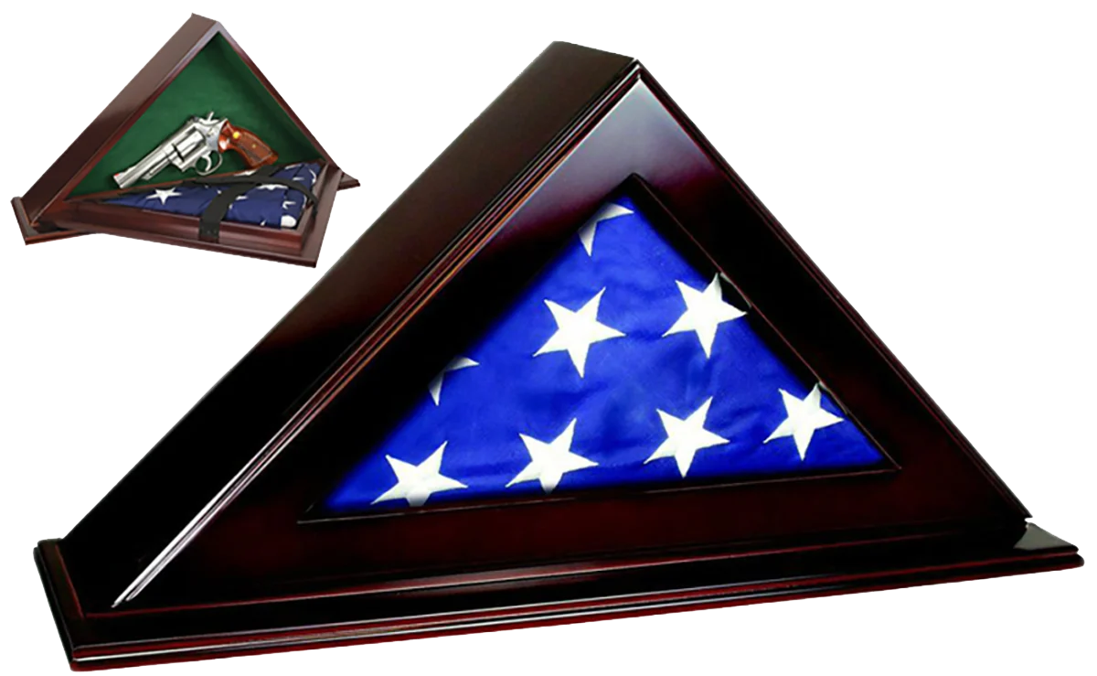 Peace Keeper Patriot Flag Concealment Case, Solid Wood Mahogany with Key Lock, Holds 1 Handgun – PFC