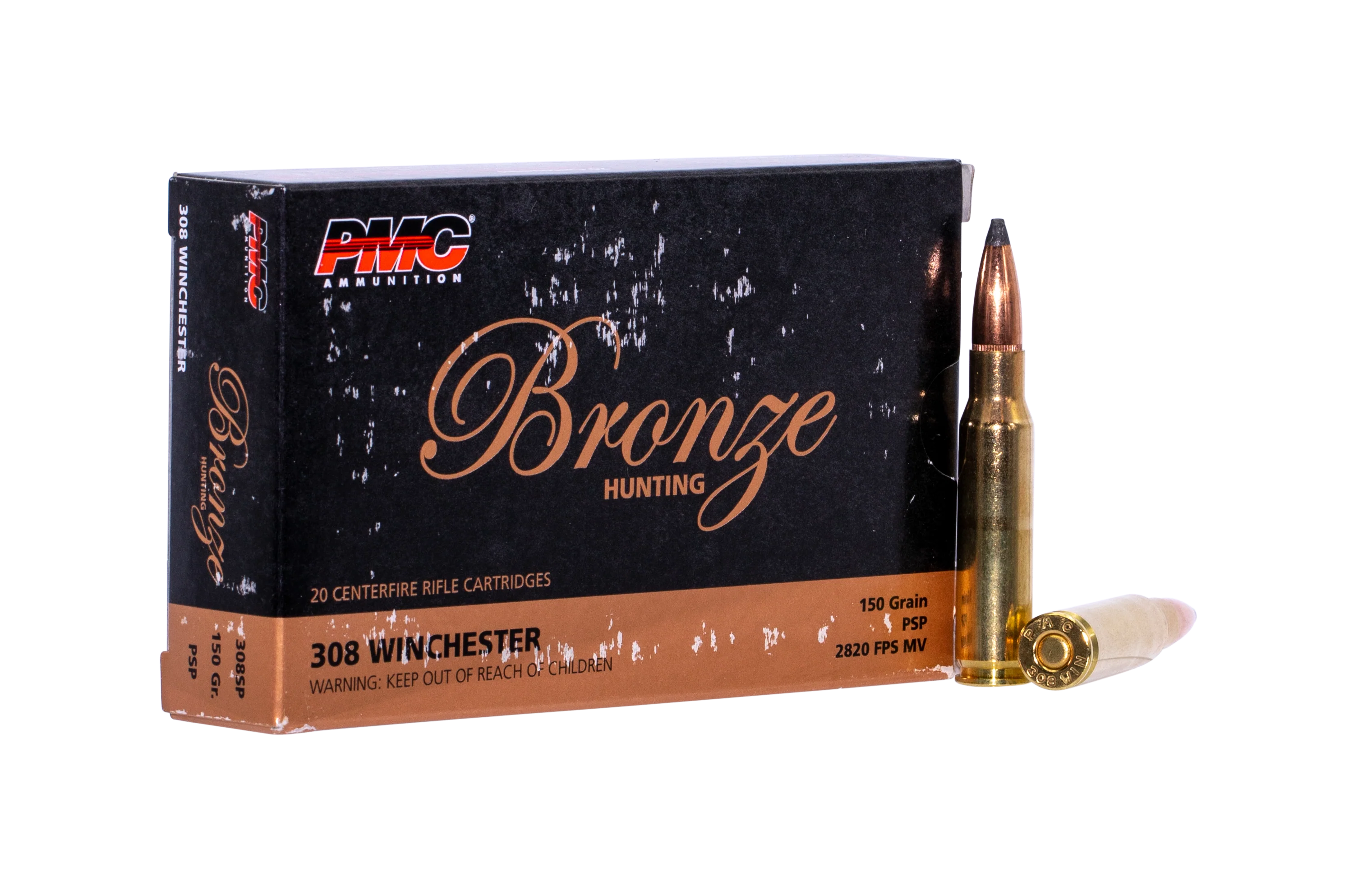 PMC Bronze .308 Winchester 150gr Pointed Soft Point Rifle Ammo, 20-Round Box/10-Case 308SP