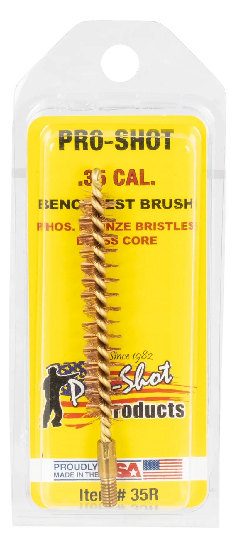 Pro-Shot Rifle Bore Brush, .35 Cal/9mm Bronze Bristles, Brass Core, 8-32 Thread – 35R
