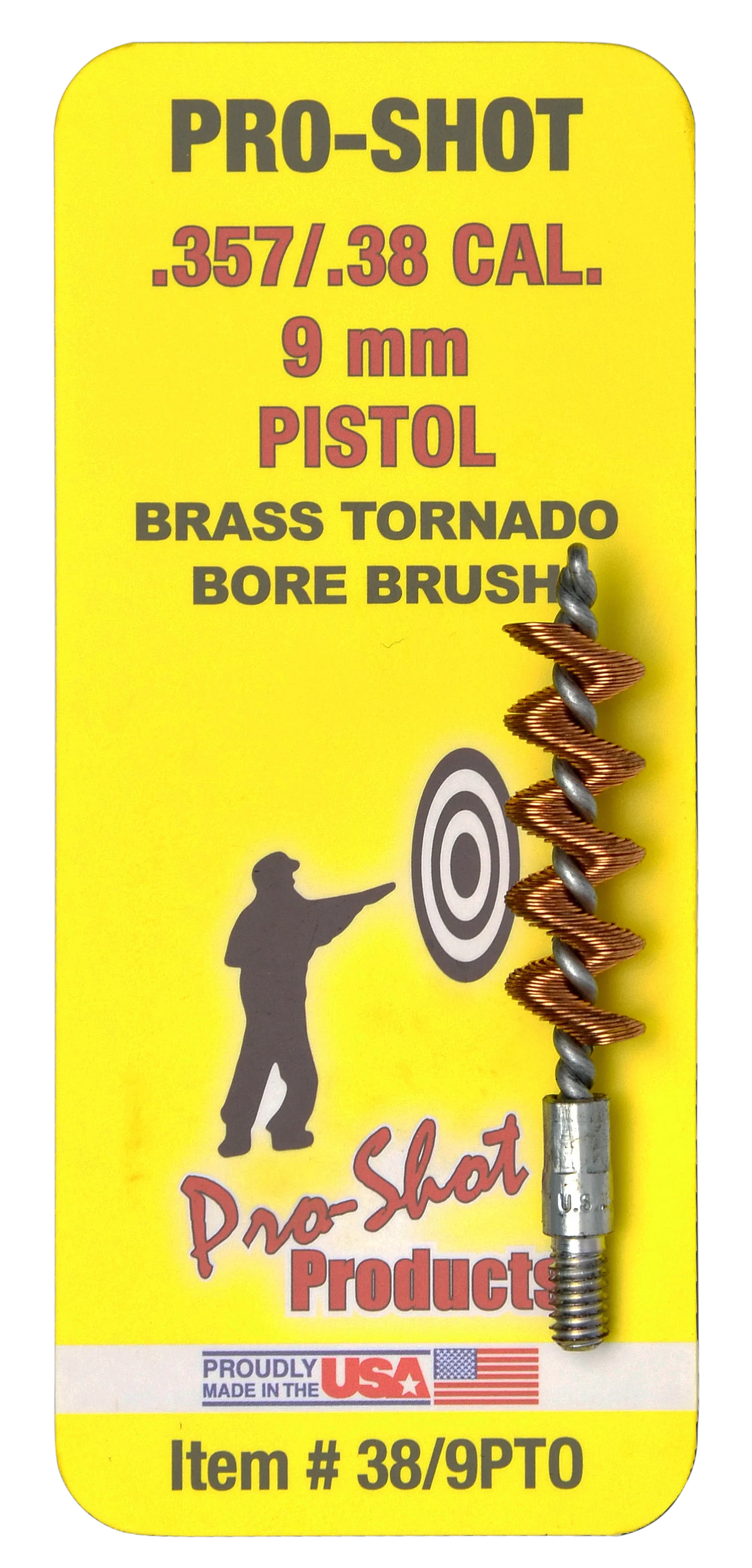 Pro-Shot Tornado Bore Brush for .38/.357/9mm Pistols, Brass Spiral-Wound #8-32 Thread, 389PTO