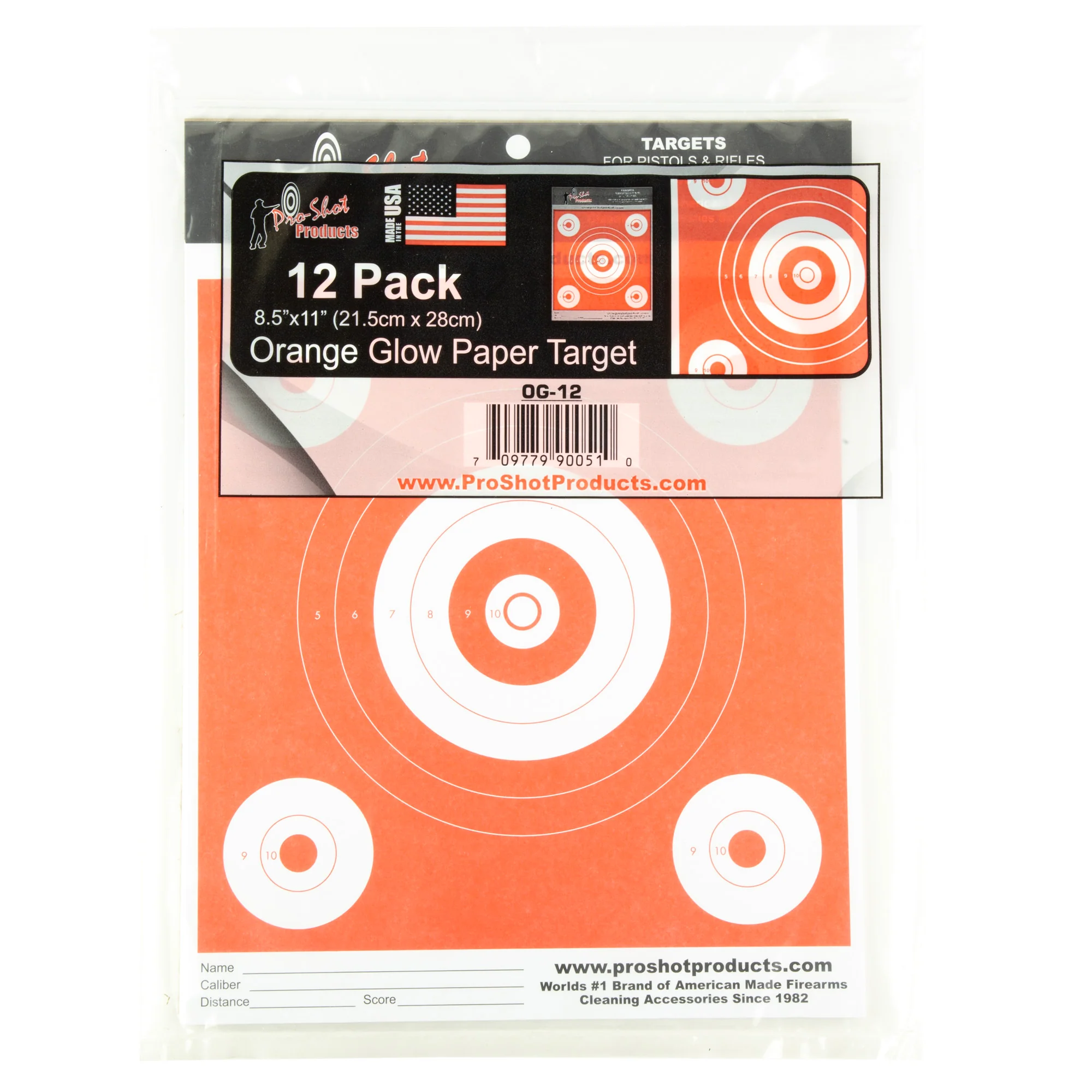 Pro-Shot Products Orange Glow Bullseye Paper Targets 8.5x11, 12-Pack, 6-inch center - OG-12