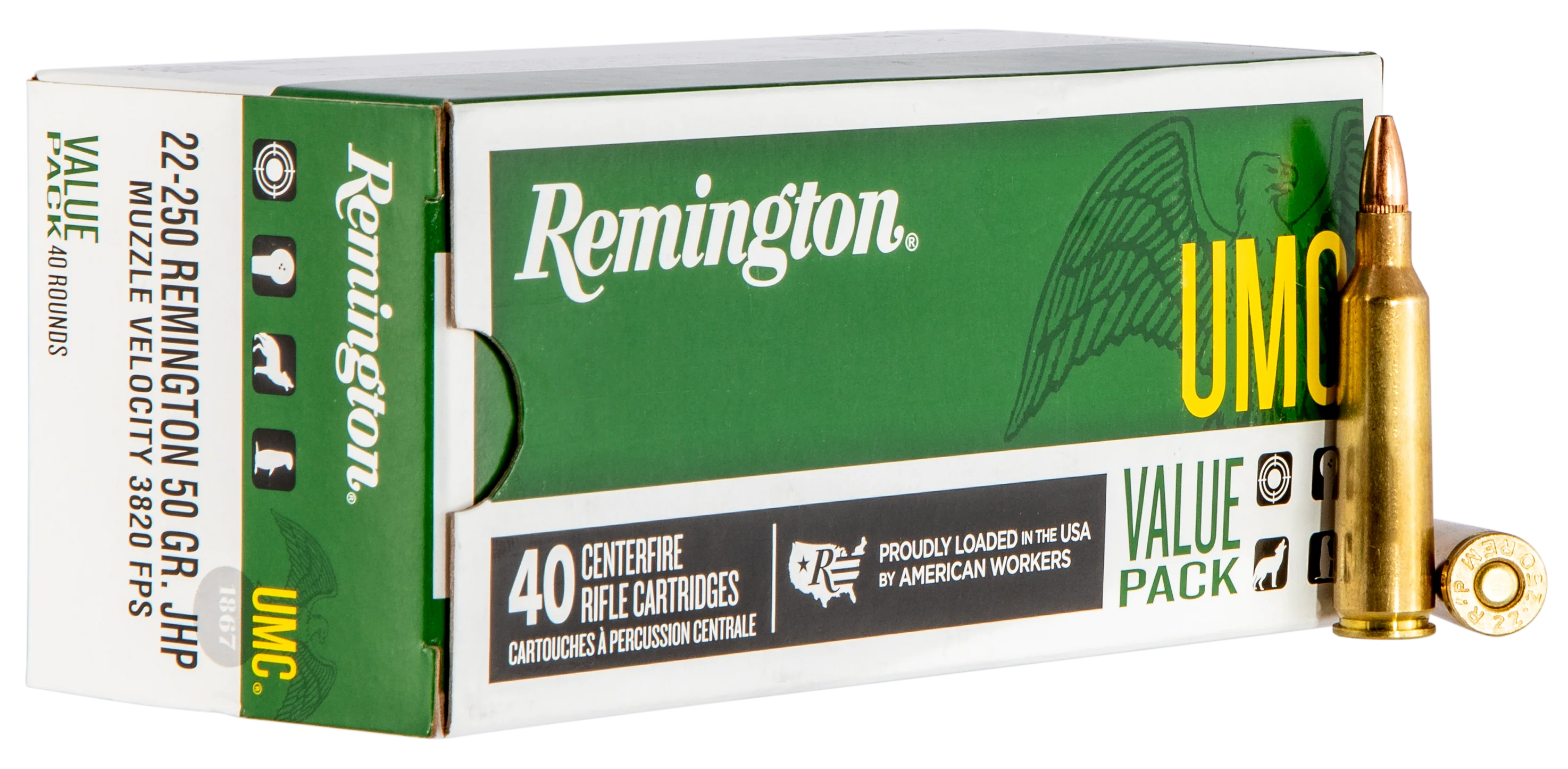 Remington Ammunition UMC .22-250 Remington 50gr Jacketed Hollow Point Rifle Ammo Value Pack 40rd 23783