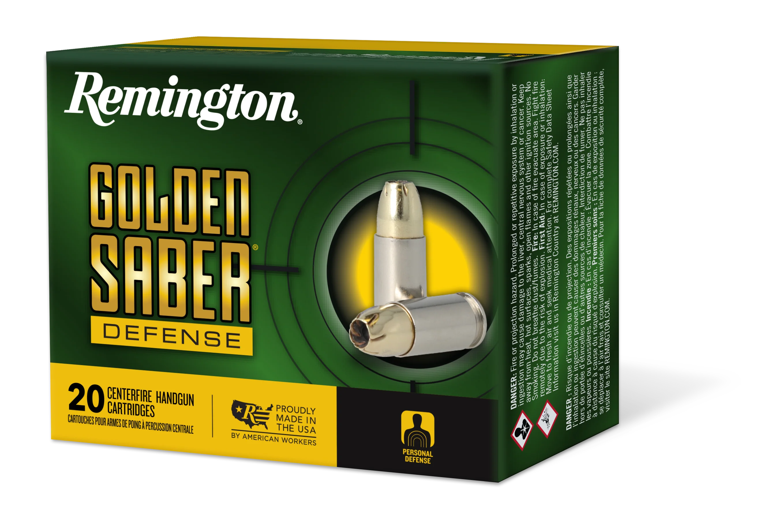 Remington Golden Saber Defense 9mm Luger +P 124gr Brass Jacketed Hollow Point Ammo 20rd 27603