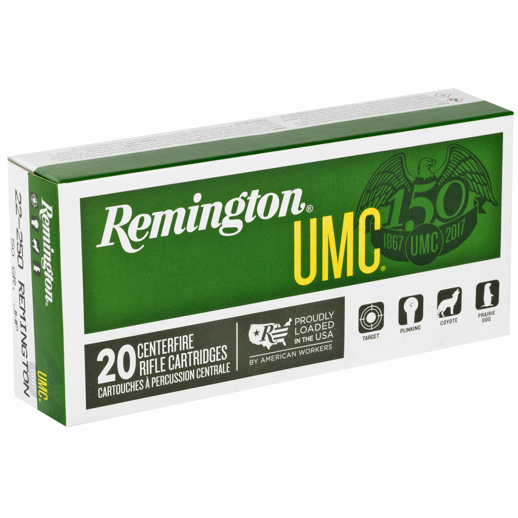 Remington UMC .22-250 Remington 50gr Jacketed Hollow Point Rifle Ammo, 20-Round Box 23813 - Image 2