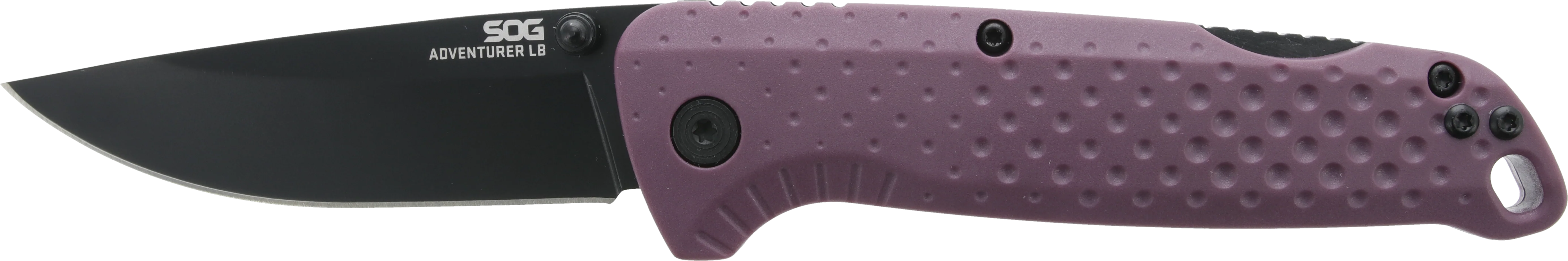 S.O.G Adventurer LB Lockback Folding Knife, 3.5 in Black Titanium Nitride 5Cr15MoV Blade, Dusk Purple GRN Handle - SOG13110443