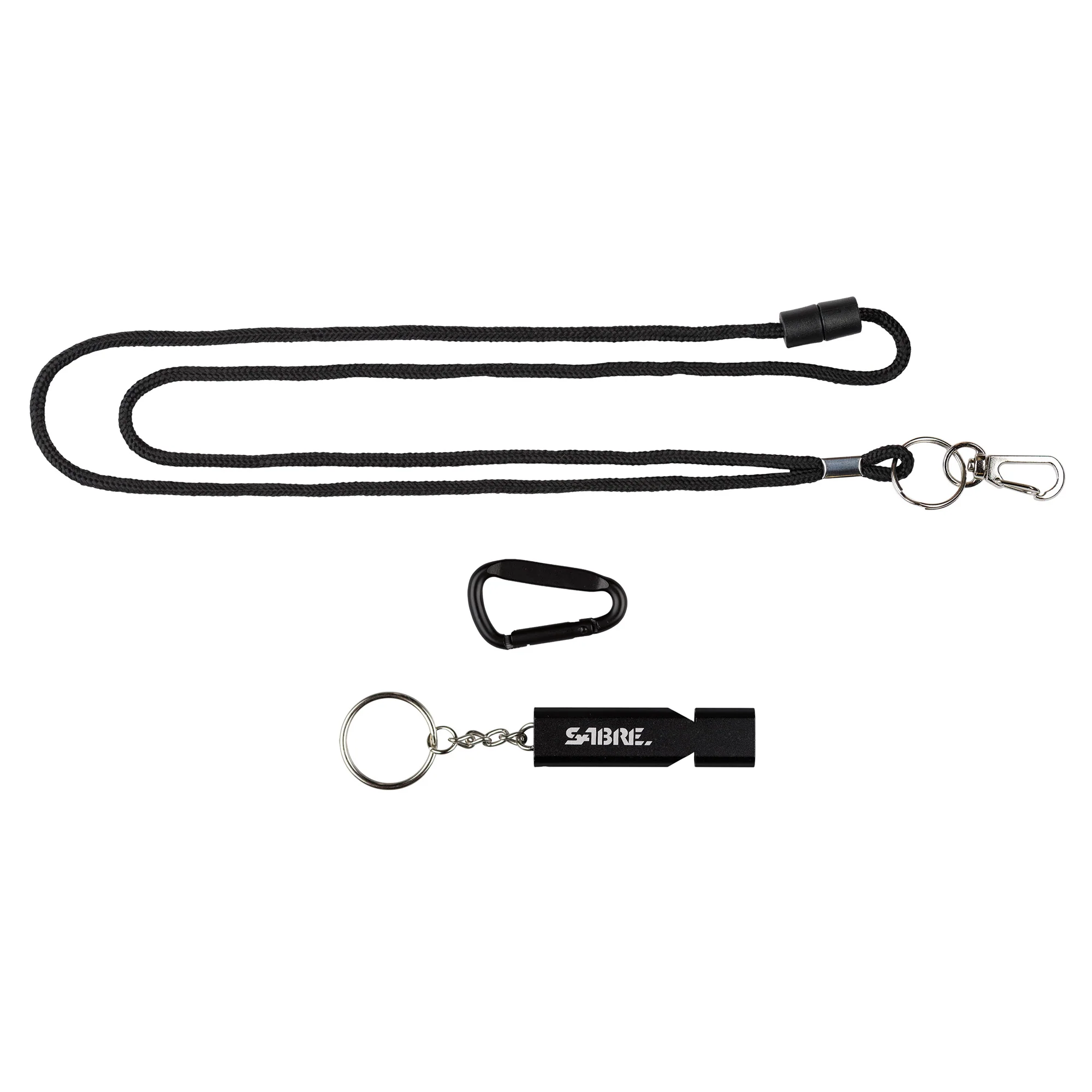Sabre Emergency Safety Whistle with Lanyard, Key Ring & Carabiner Clip, 120 dB, Black WSTL-02 - Image 2