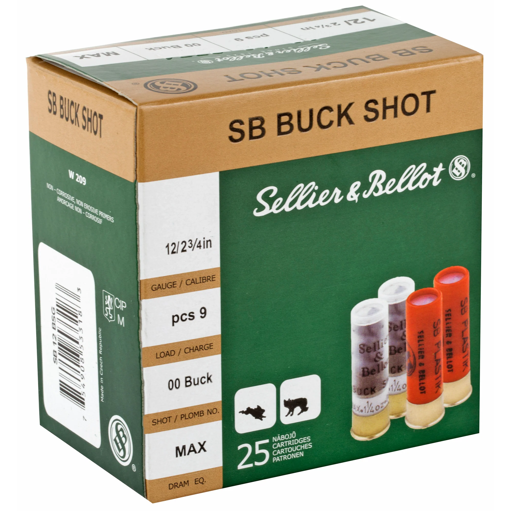 Sellier & Bellot 12 Gauge 2-3/4in 00 Buckshot 9-Pellet 1-1/8oz Shotshells, SB12BSG - Image 2