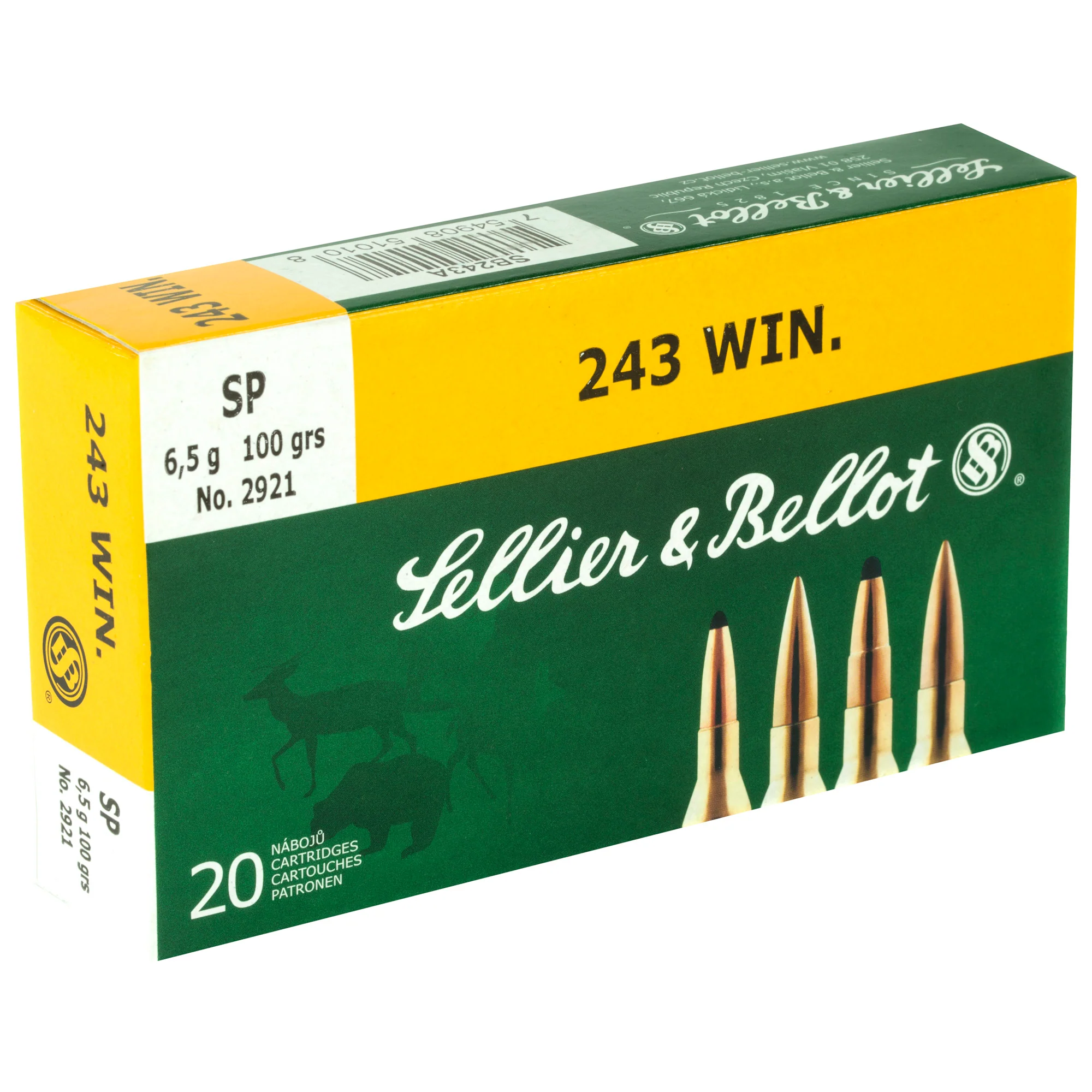 Sellier & Bellot .243 Winchester 100gr Soft Point Rifle Ammo 20-Round Box / 500-Case SB243A - Image 2