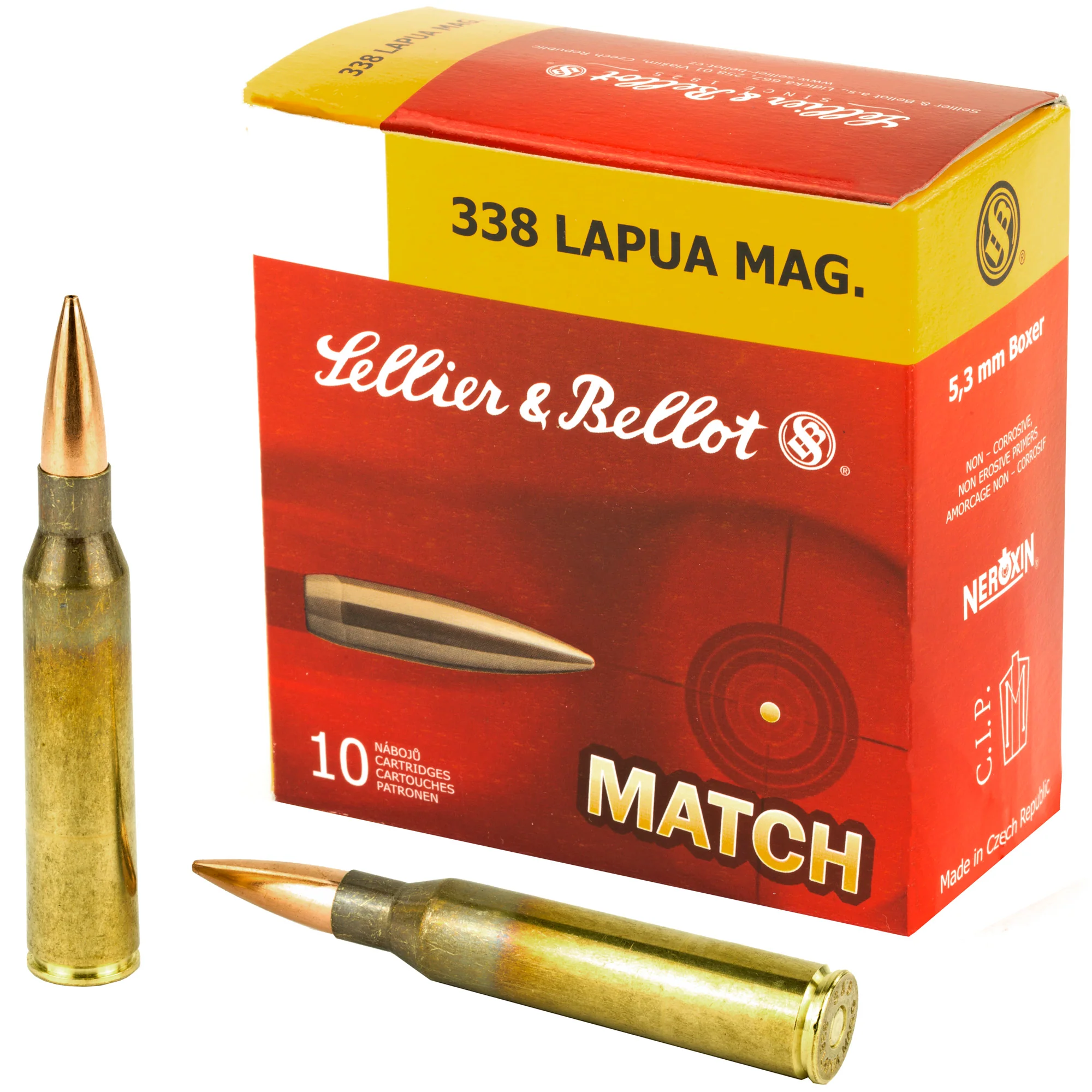 Sellier & Bellot .338 Lapua Mag Match Rifle Ammo 250gr Sierra Hollow Point Boat Tail, 10 Rds SB338LMA