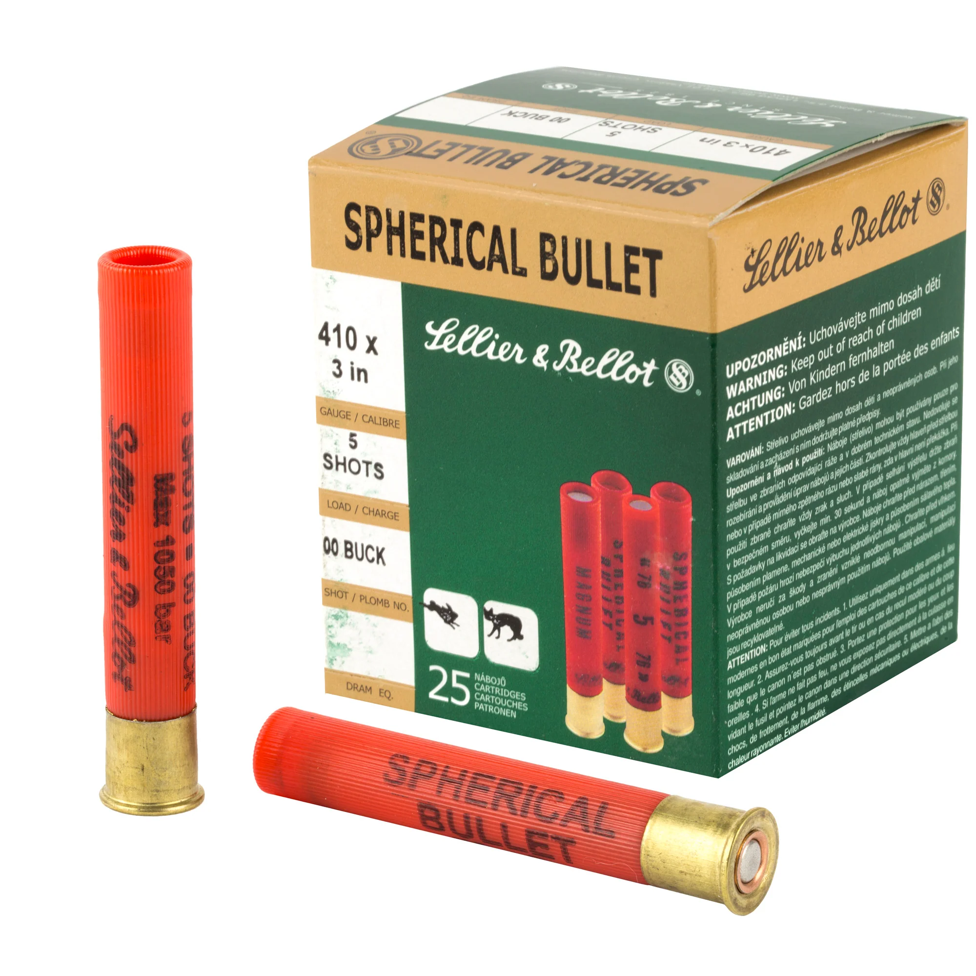 Sellier & Bellot .410 Bore 3in 00 Buckshot Shotshells 5-Pellet 25-Round Box SB410B