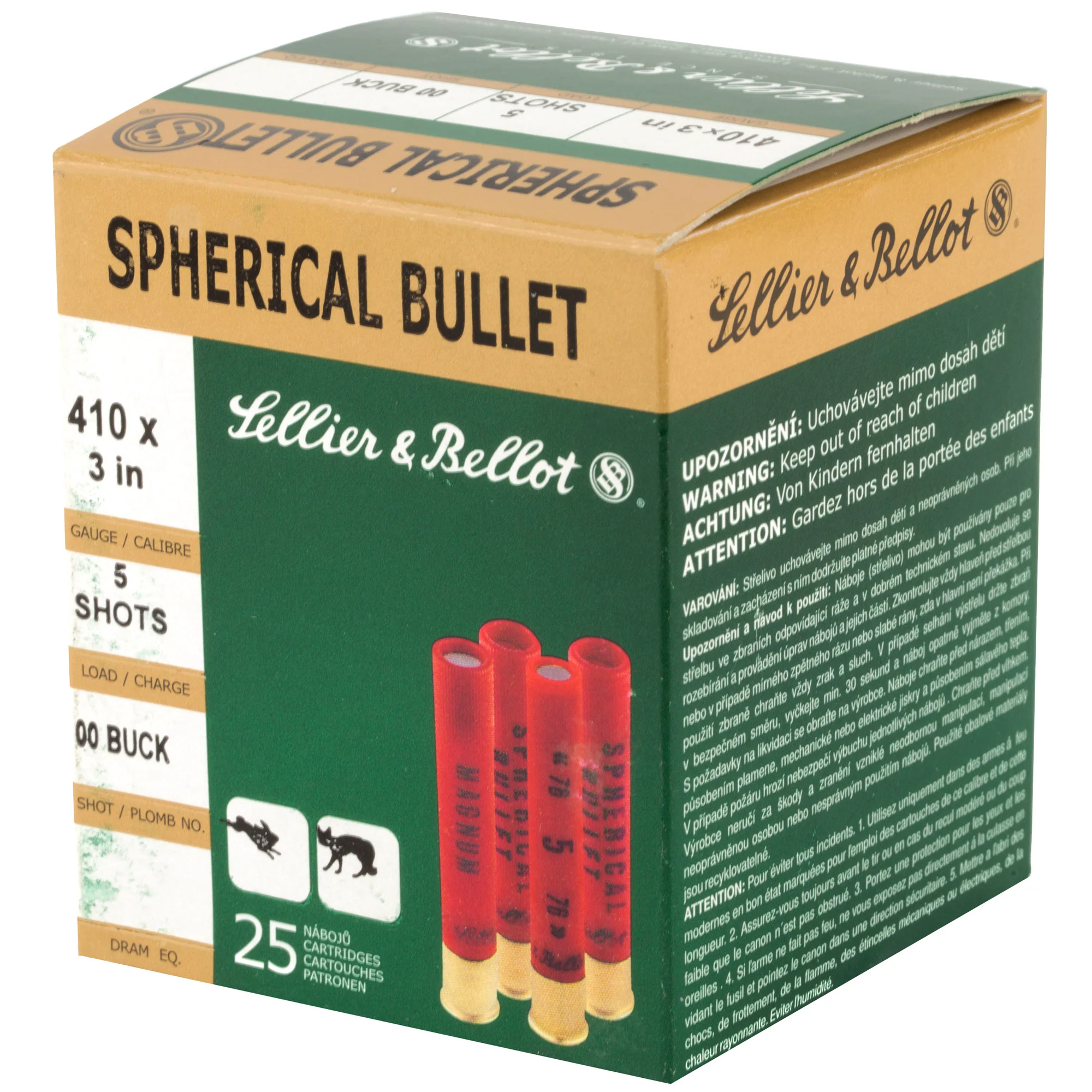 Sellier & Bellot .410 Bore 3in 00 Buckshot Shotshells 5-Pellet 25-Round Box SB410B - Image 3