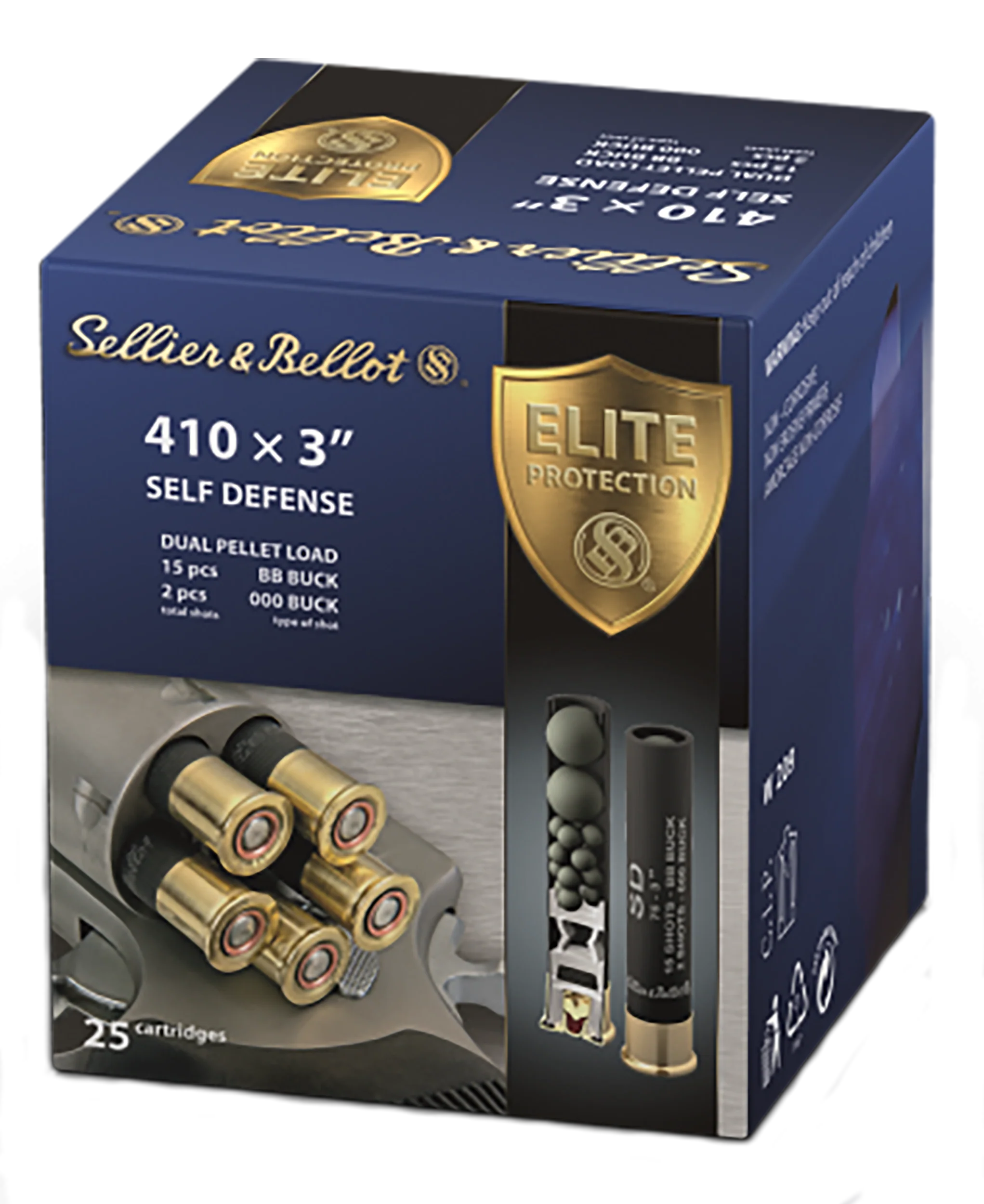 Sellier & Bellot .410 Gauge 3in Self Defense 000 Buckshot 15-Pellet 11/16oz, SB410SDB