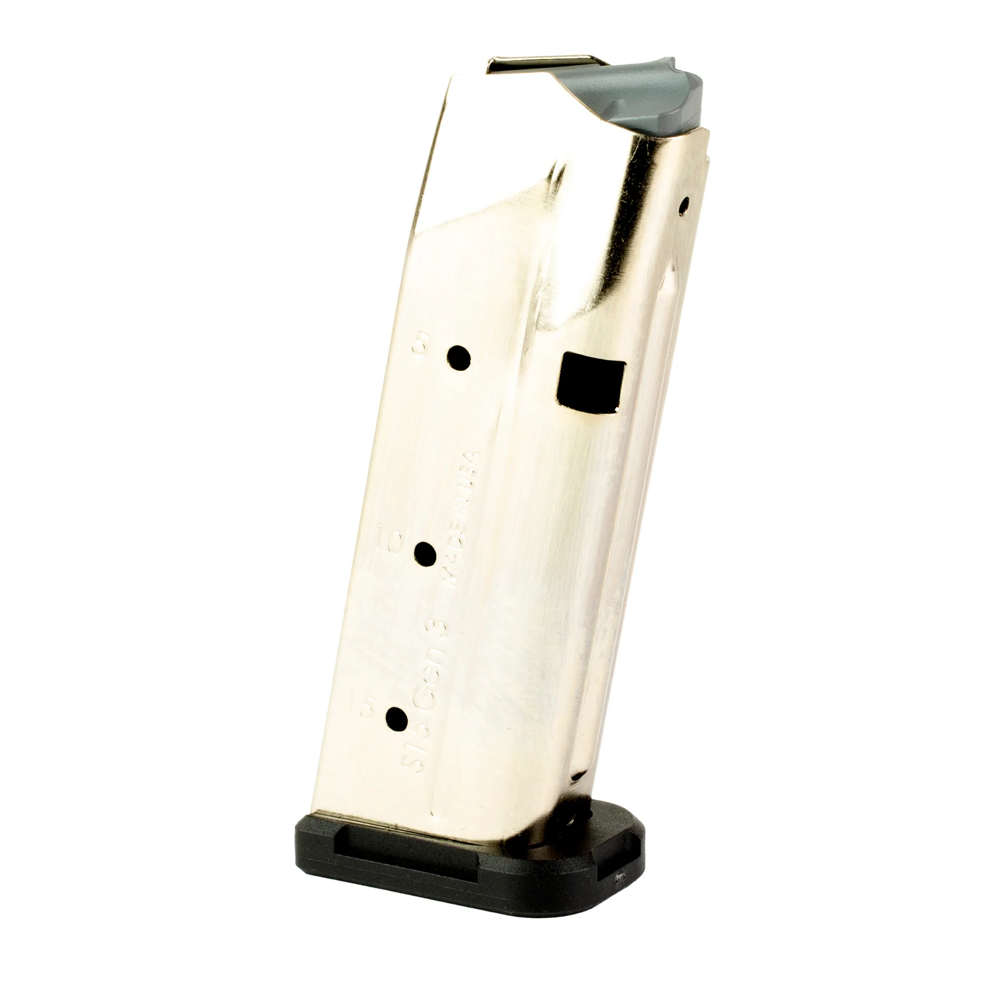 Shield Arms S15 Gen 3 Steel 15-Round Flush-Fit Magazine for Glock 43X/48 Nickel SA-S15-N-GEN3 - Image 2