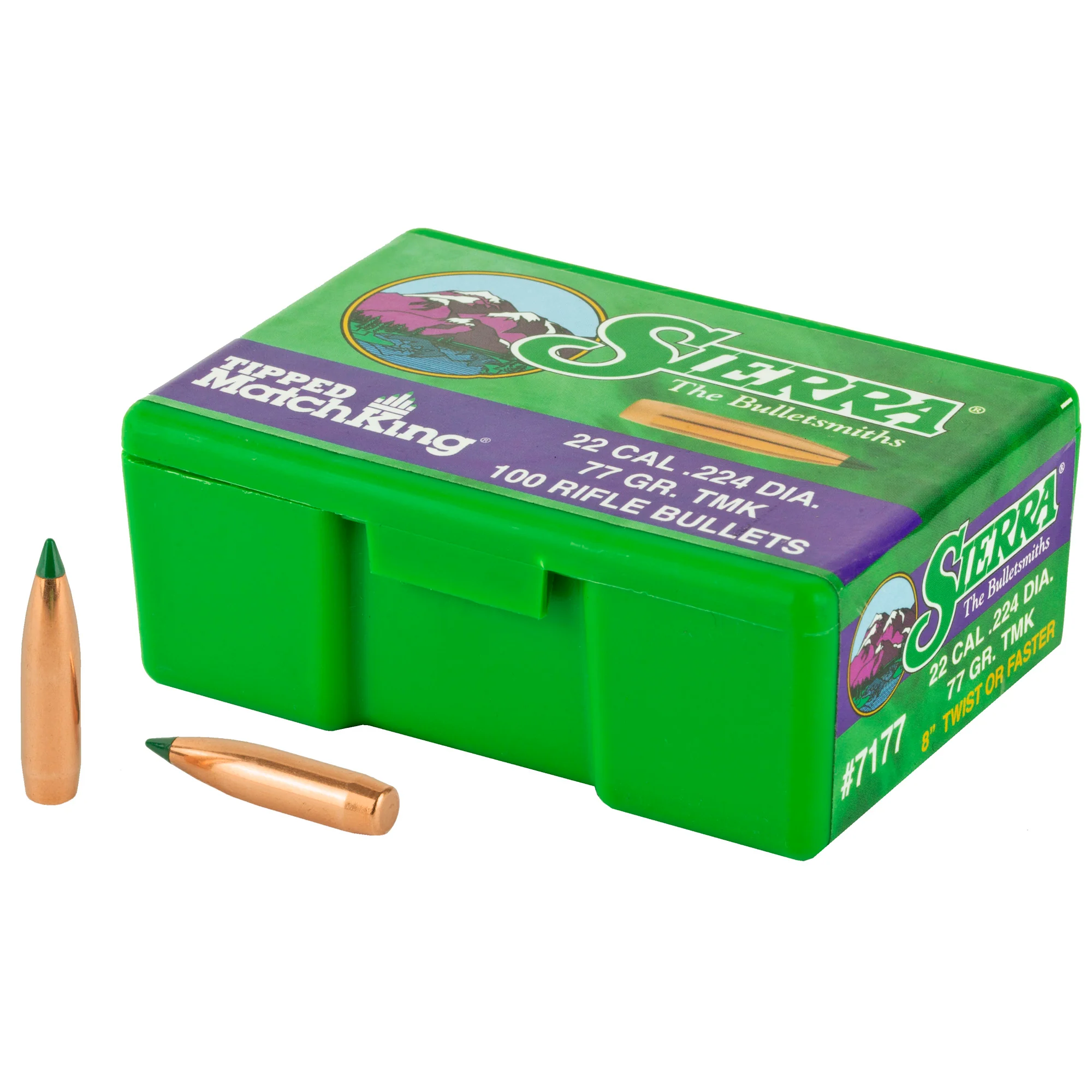 Sierra Bullets Tipped MatchKing .224 77 Grain Rifle Reloading Bullets, 100 Count 7177