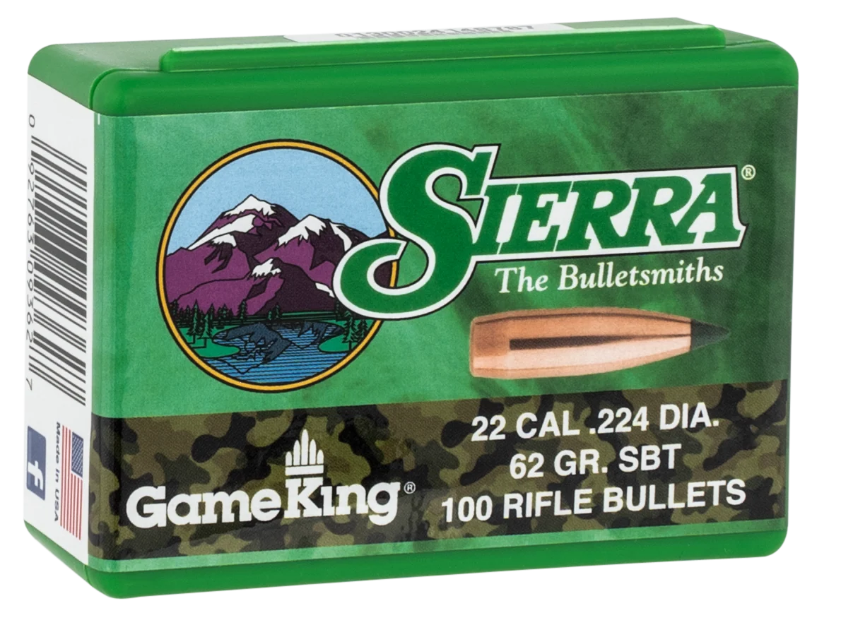Sierra GameKing .224 62gr Spitzer Boat Tail Hunting Rifle Bullets, 100 Count 9362
