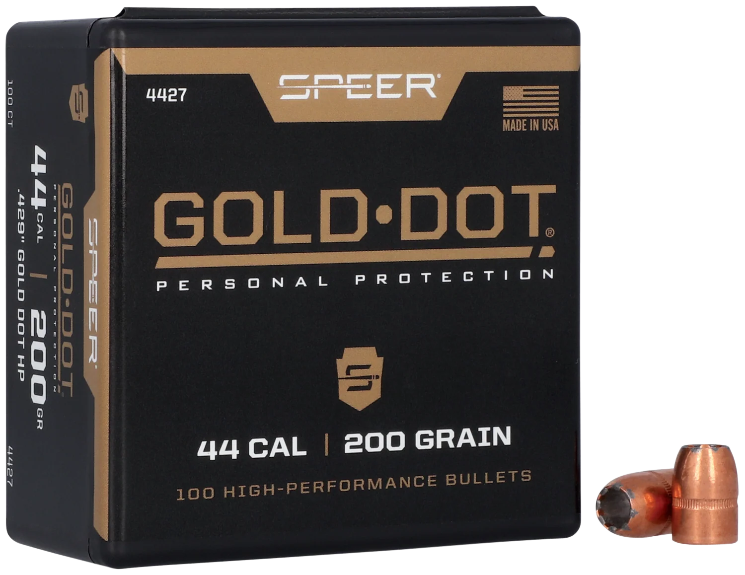 Speer Ammo Gold Dot .44 Cal 200 Grain Bonded Hollow Point Handgun Component Bullets 4427