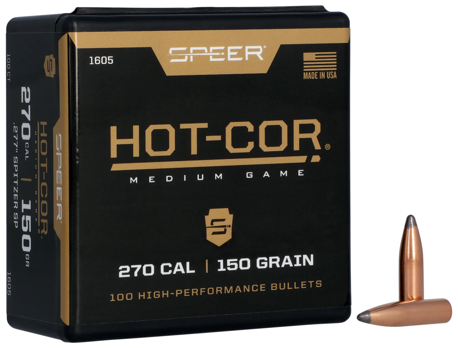 Speer Ammo Hot-Cor .277 Cal 150 Grain Spitzer Soft Point Reloading Bullets, 100ct 1605