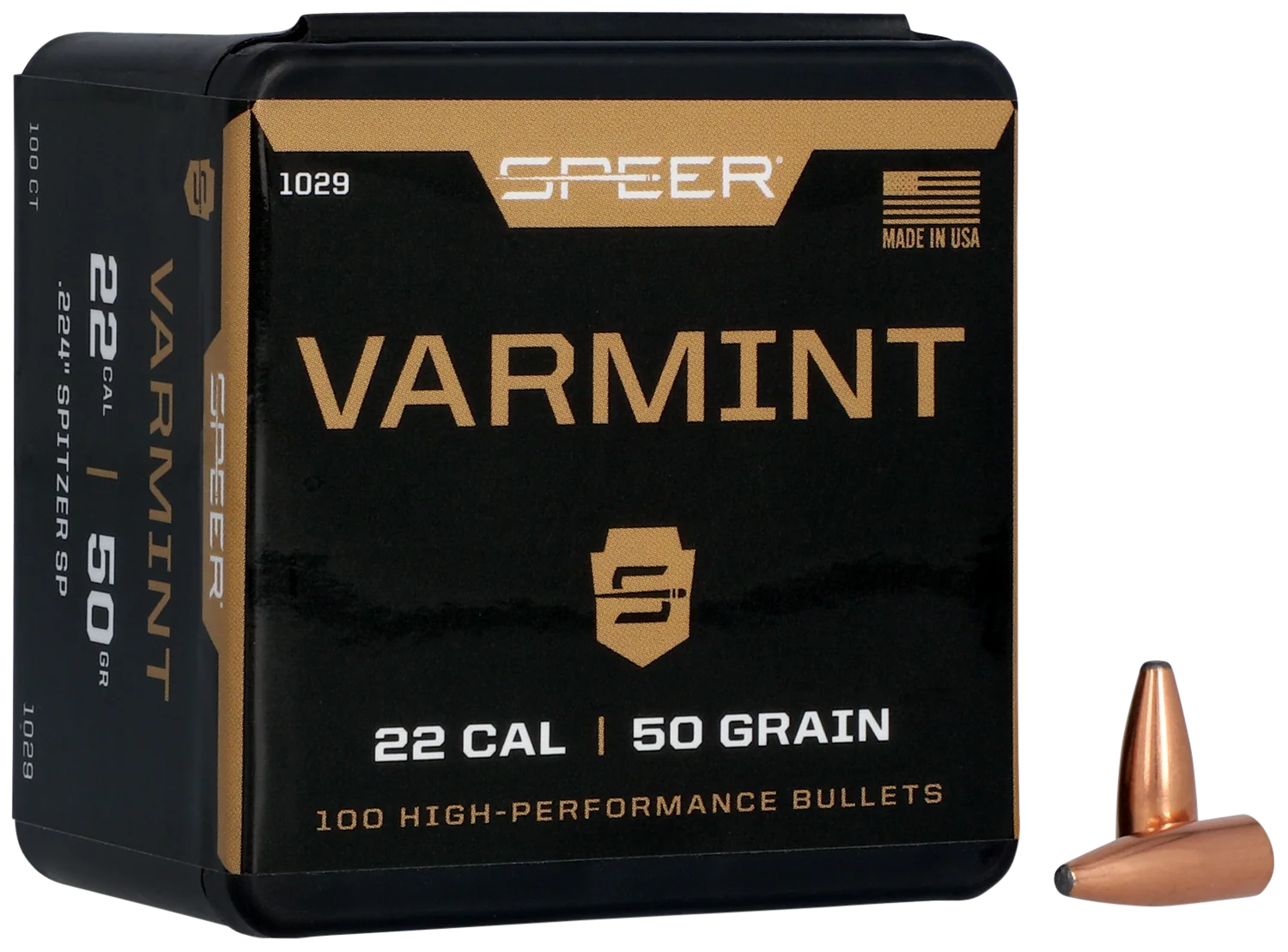 Speer Varmint Soft Point .22 Cal .224 50gr Jacketed Soft Point Reloading Bullets, 100ct 1029