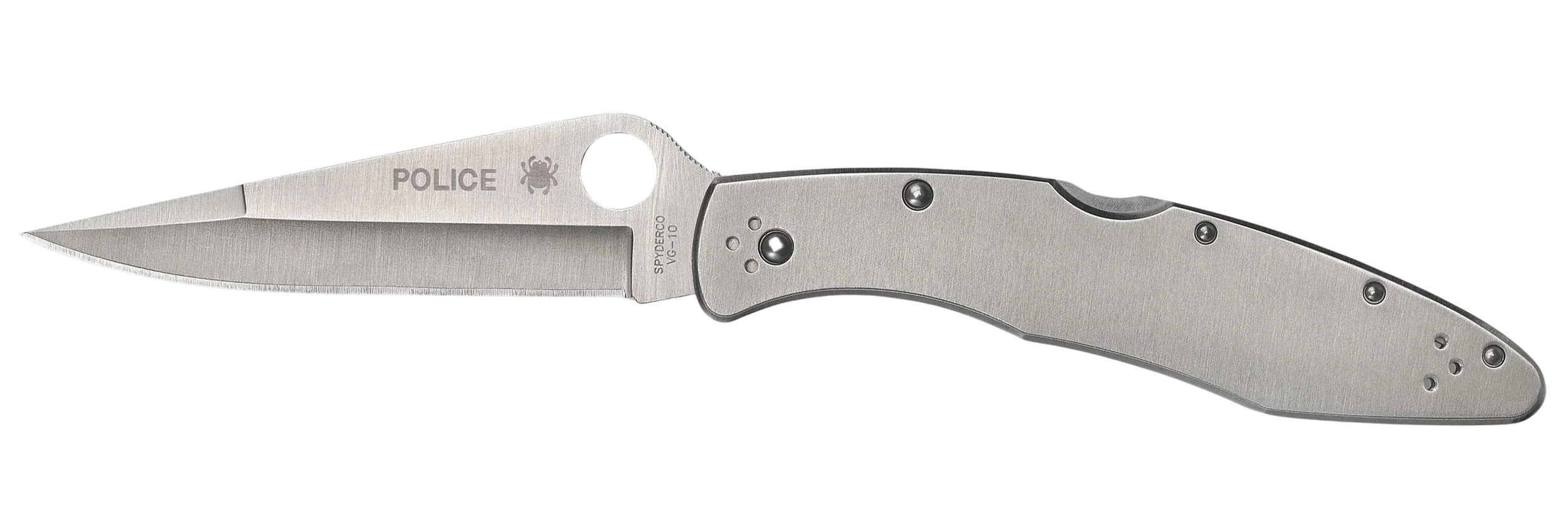 Spyderco Police Folding Knife, VG-10 Stainless Steel Blade, Stainless Handle, Lockback – C07P