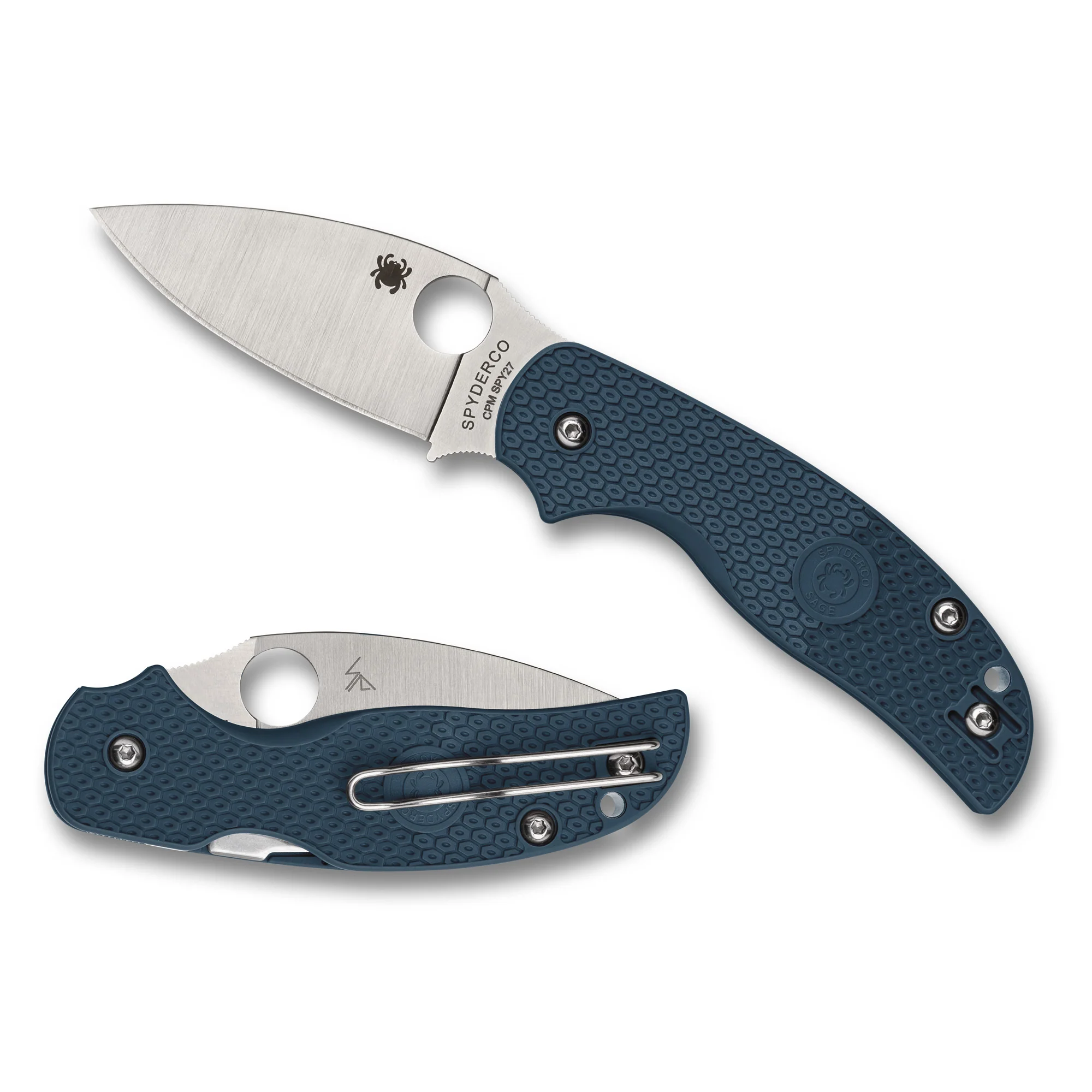 Spyderco Sage 5 Lightweight Folding Knife, CPM SPY27 Steel, Compression Lock, Blue FRN - C123PCBL