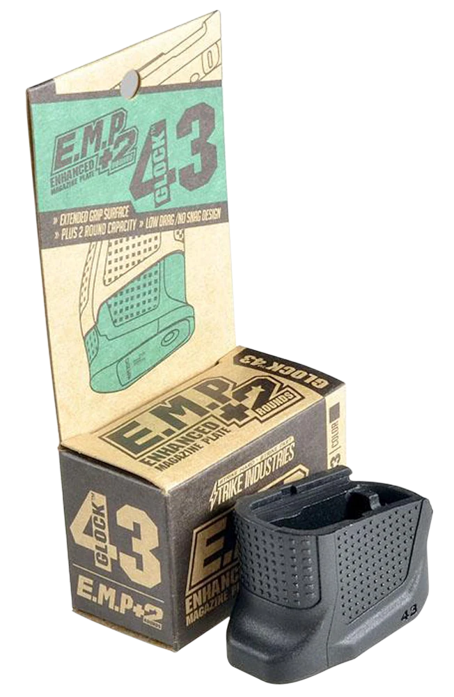 Strike Industries Enhanced Magazine Plate +2 Extension for Glock 43 Magazines, Polymer Black EMPG43B