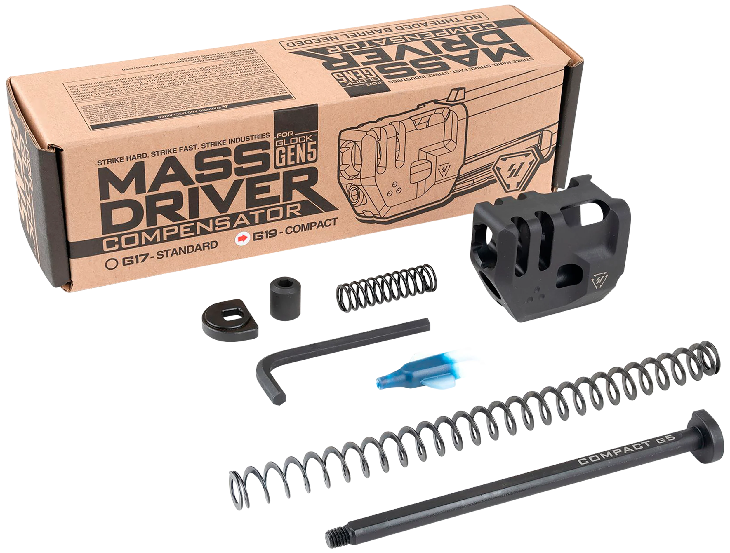 Strike Industries Mass Driver Compensator for Glock 19 Gen 5 9mm, Black G5MDCOMPC