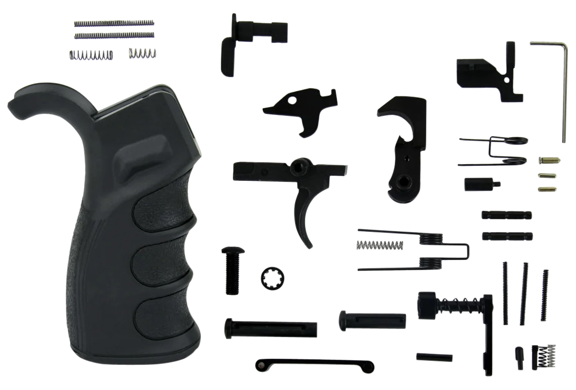 TacFire AR-15 Lower Parts Kit w/ PGAR-B-USA Pistol Grip, Black, LPK02USAB