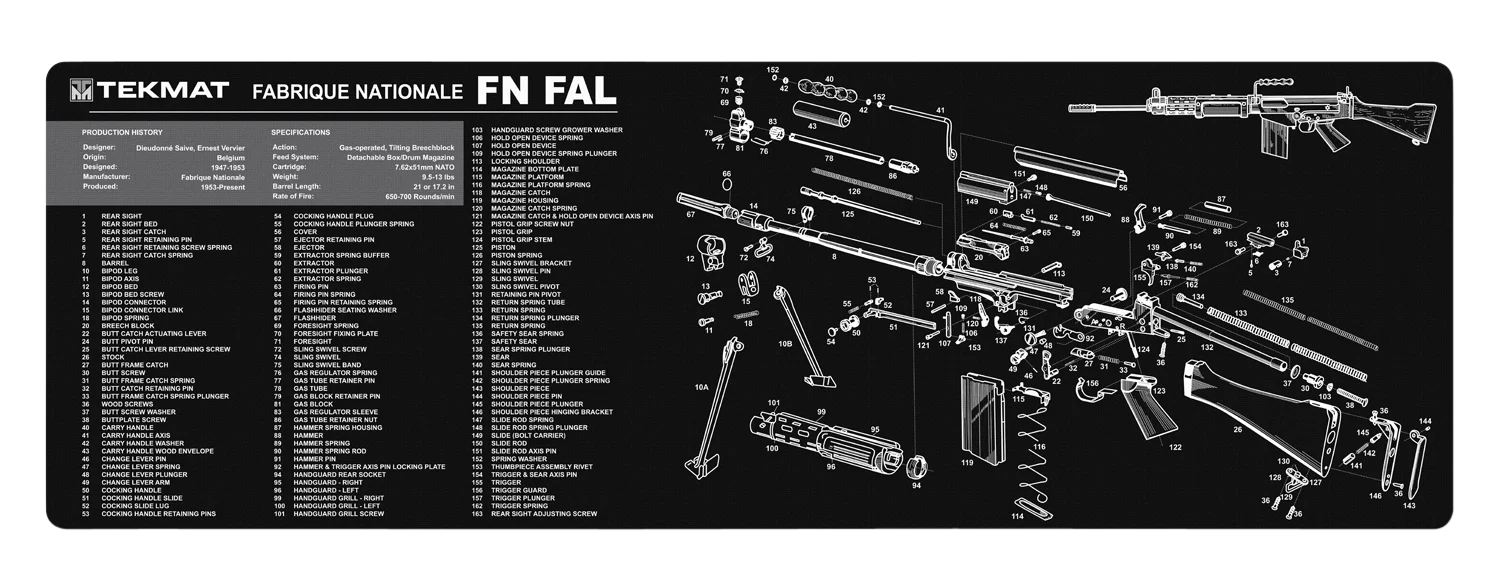 TekMat Fabrique Nationale FAL Gun Cleaning Mat, 12x36 in Rubber, Parts Diagram, Scratch-Resistant TEKR36FNFAL