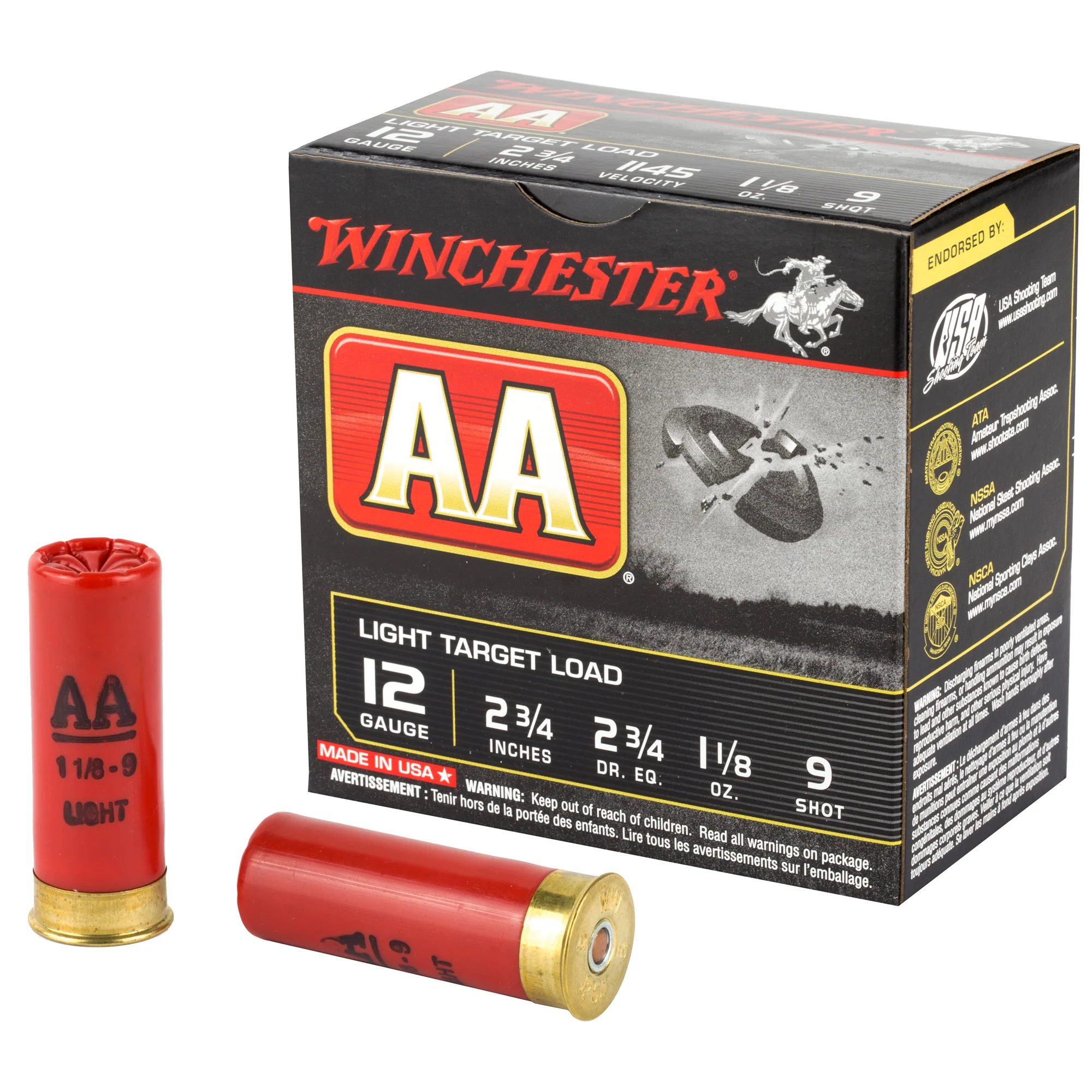 Winchester AA Light Target Load 12 Gauge 2-3/4in #9 Shot 1-1/8oz 25rd Box AA129