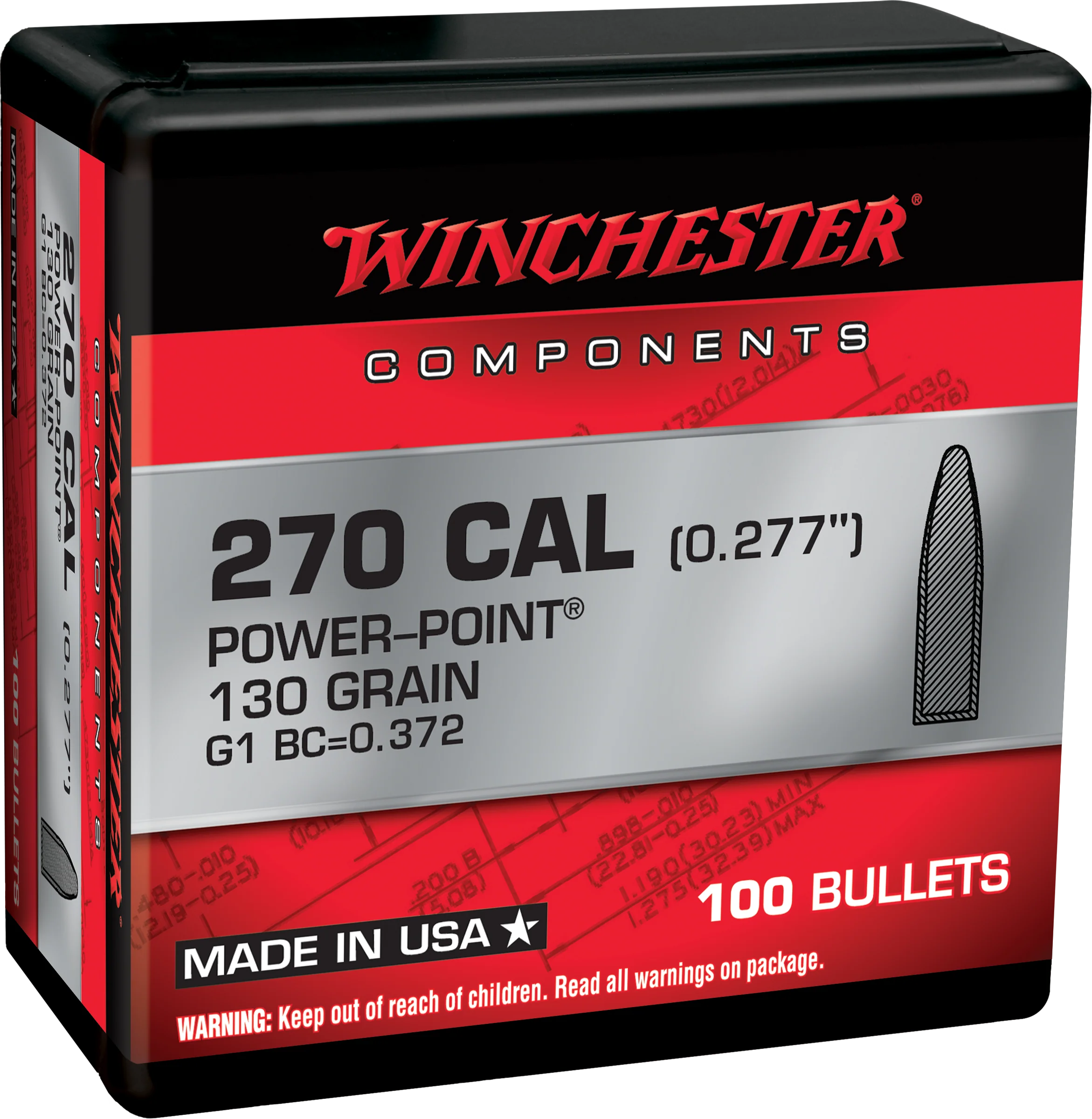Winchester Ammo .270 Cal 130gr Power-Point Reloading Rifle Bullets (100 Count) WB270P130X