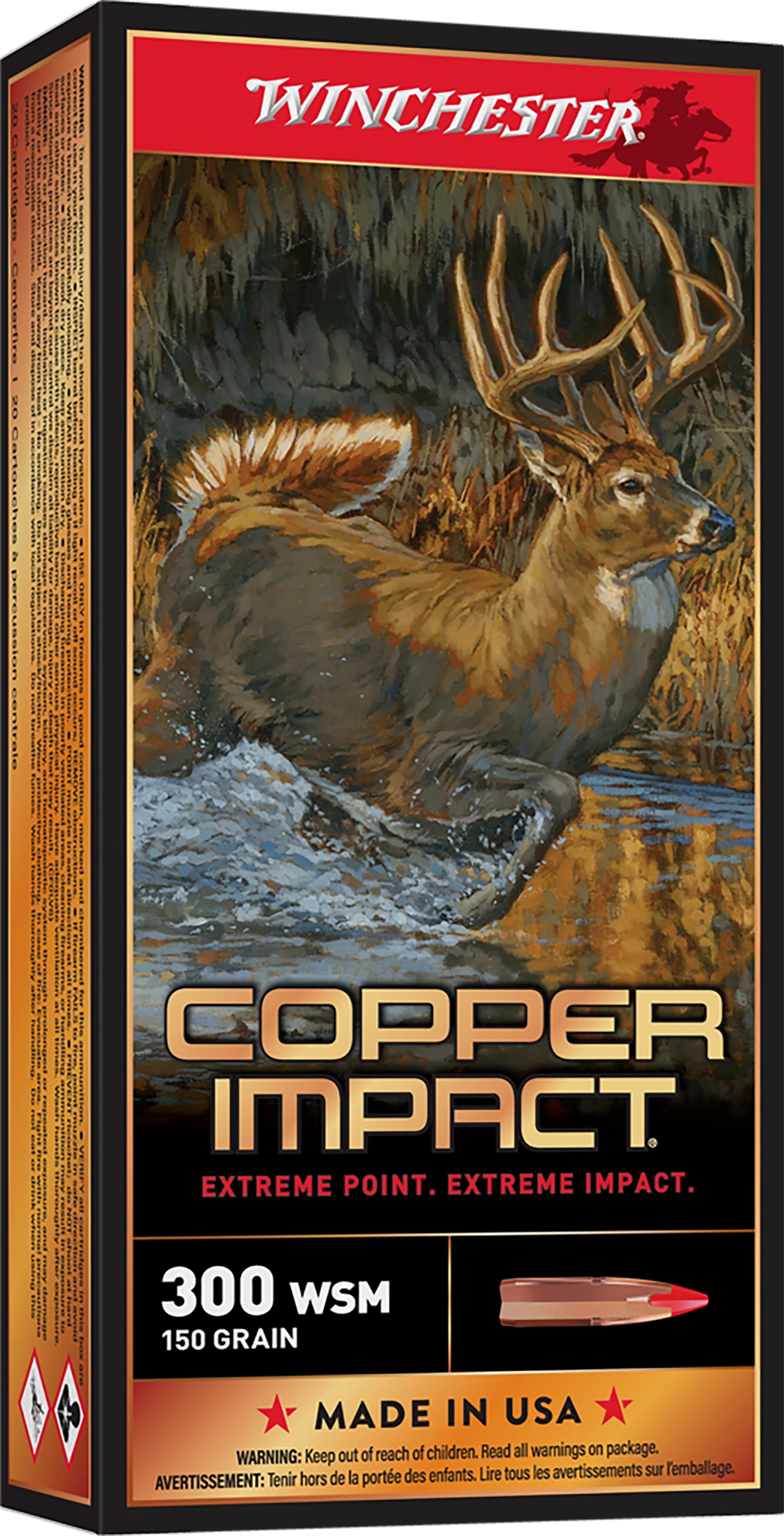 Winchester Ammo Copper Impact .300 WSM 150gr Copper Extreme Point Lead-Free Rifle Ammo 20rd X300SCLF