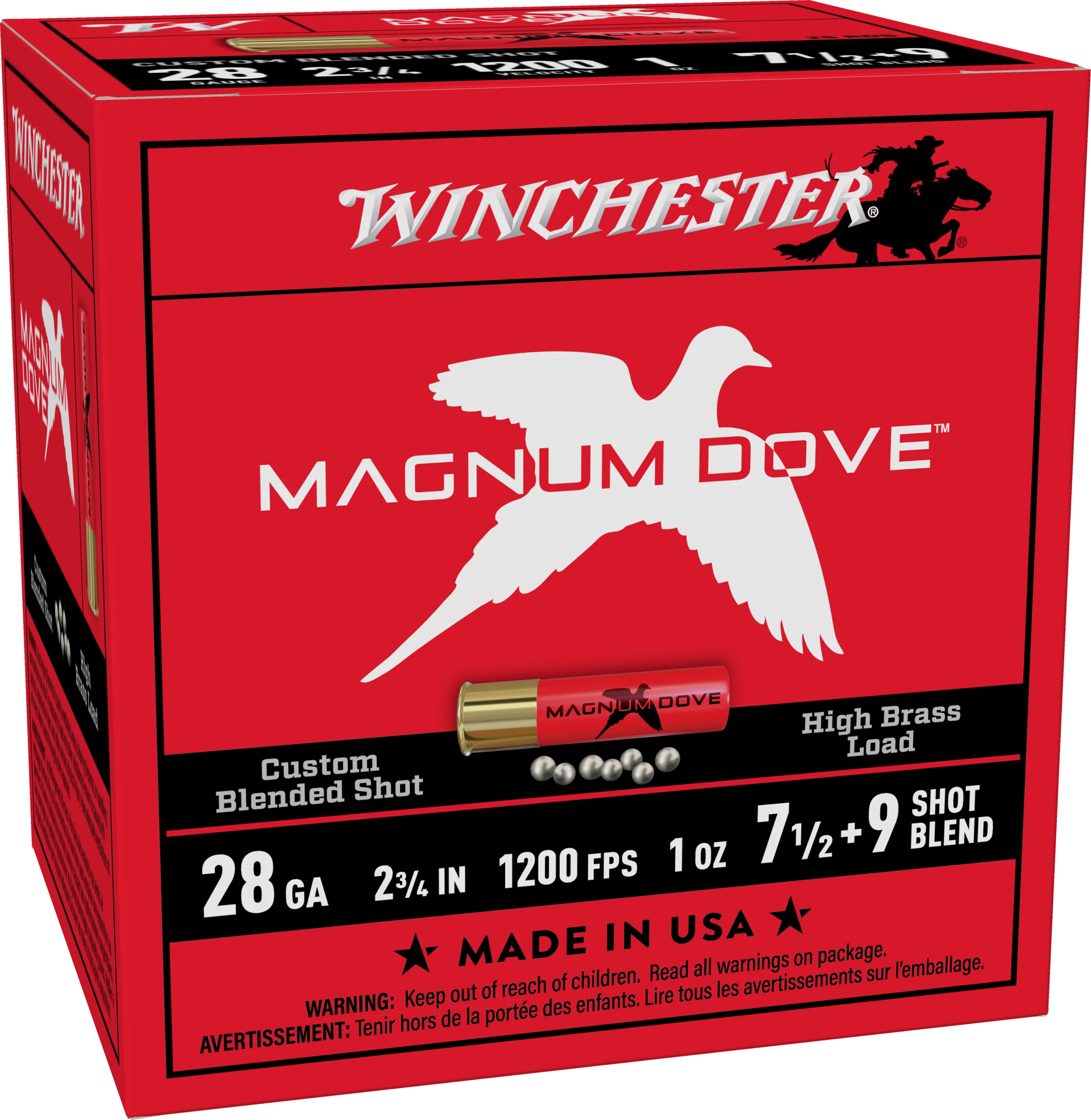 Winchester Ammo Magnum Dove 28 Gauge 2-3/4in 7.5/9 Shot Blend Shotgun Ammunition MD2879