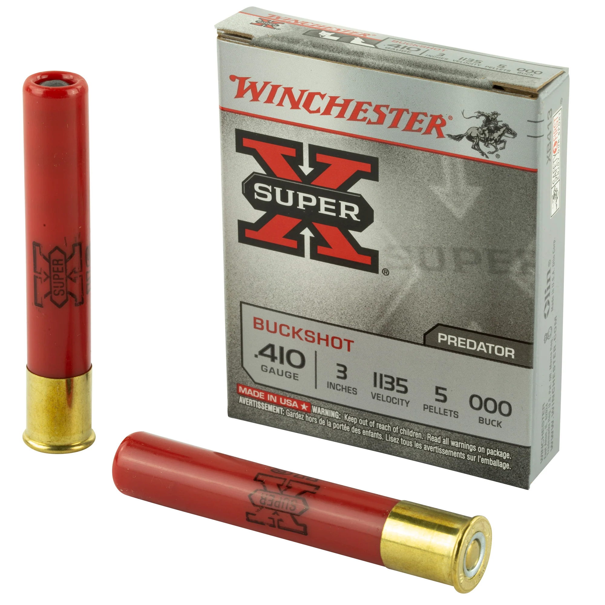 Winchester Ammunition Super-X .410 Bore 3in 000 Buckshot Shotshells, 5 Pellets, 5/Box XB413