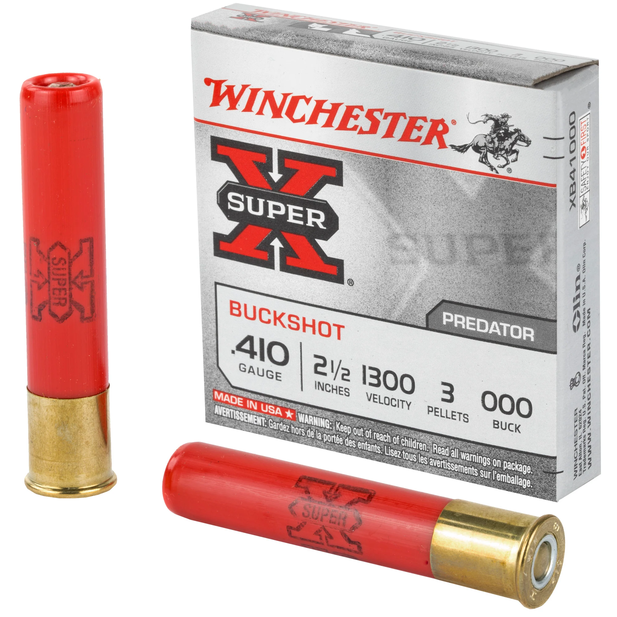 Winchester Ammunition Super-X .410 Buckshot 2-1/2in 000 Buck 3 Pellets 5rd Box 1300fps XB41000