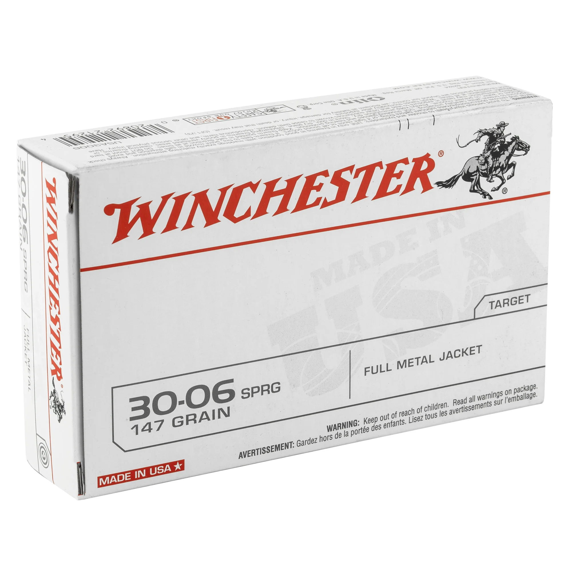 Winchester Ammunition USA White Box .30-06 Springfield 147 Grain FMJ Rifle Ammo, 20-Round Box USA3006 - Image 2