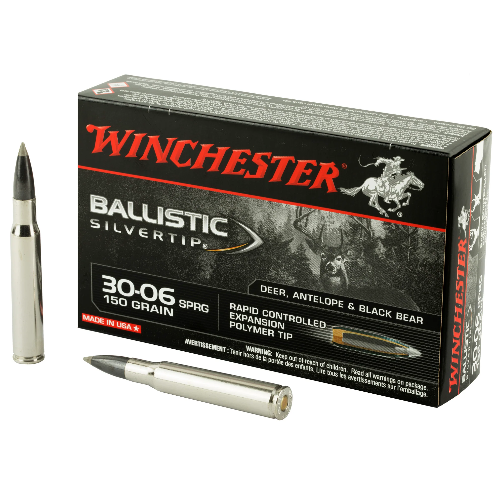 Winchester Ballistic Silvertip .30-06 Springfield 150 Grain Polymer Tip Rifle Ammo, 20 Rounds SBST3006