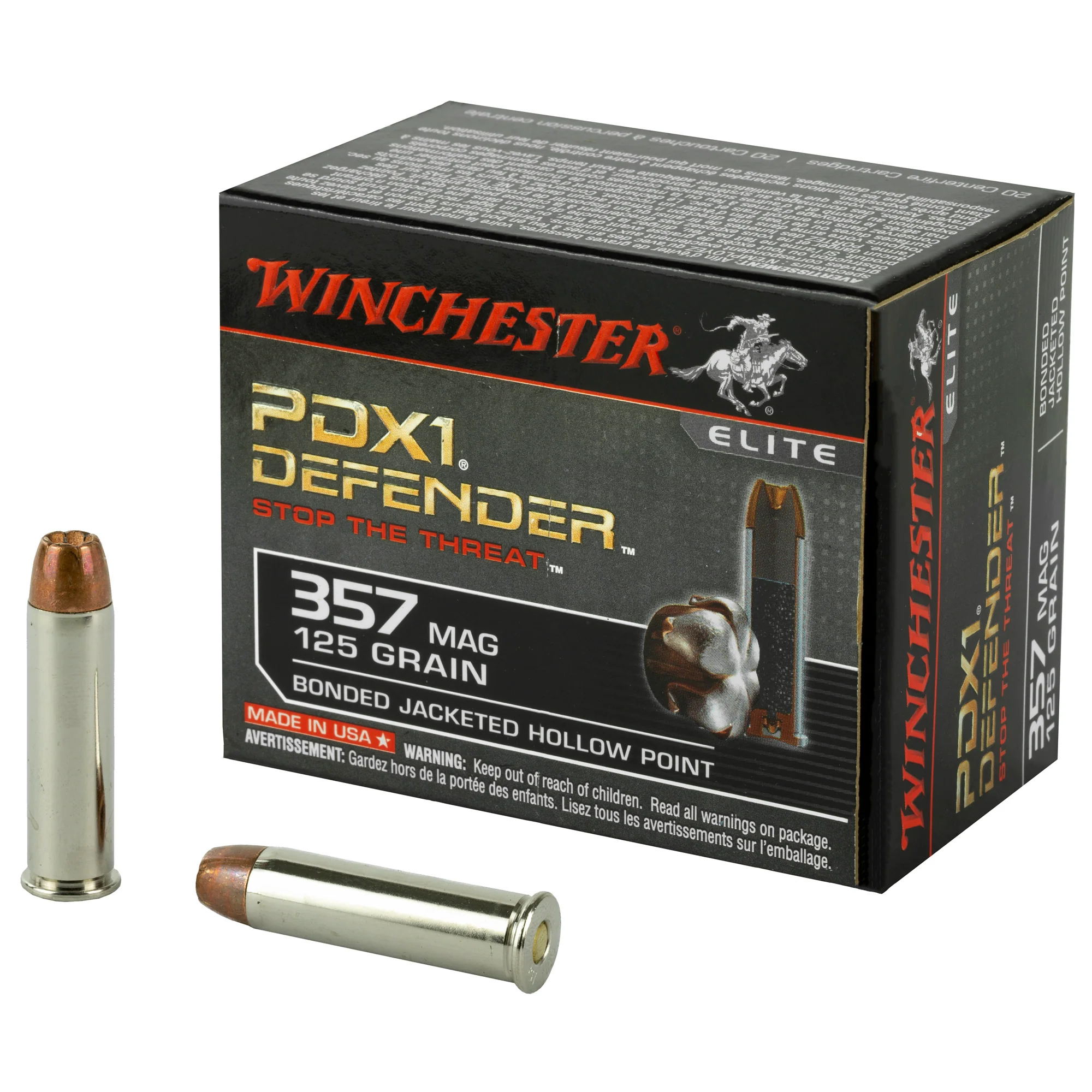 Winchester PDX1 Defender .357 Magnum 125gr Bonded Jacketed Hollow Point Ammo 20rd Box S357MPDB