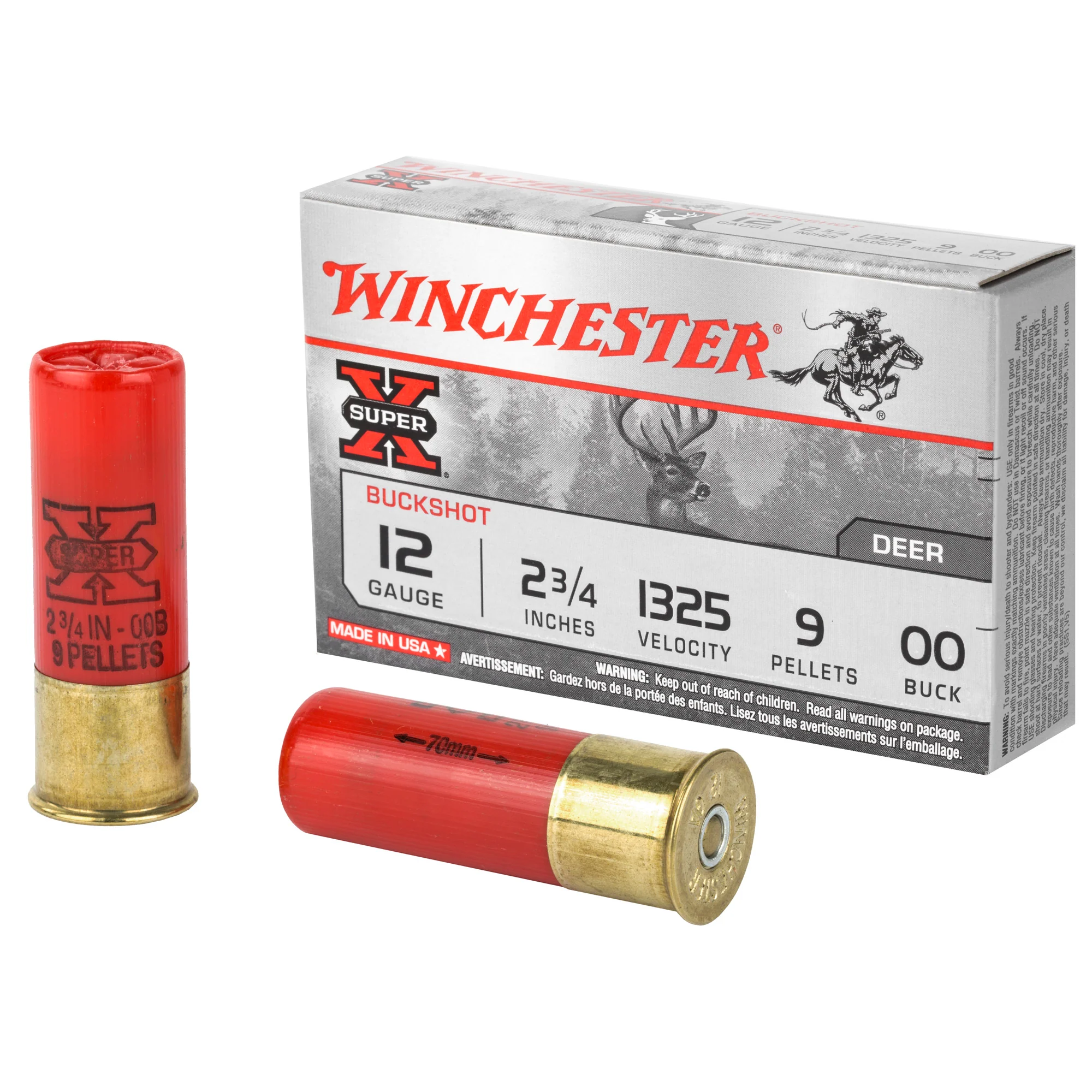 Winchester Super-X 12 Gauge 2-3/4in 00 Buckshot 9 Pellets 1325 ft/s 5rd Box XB1200