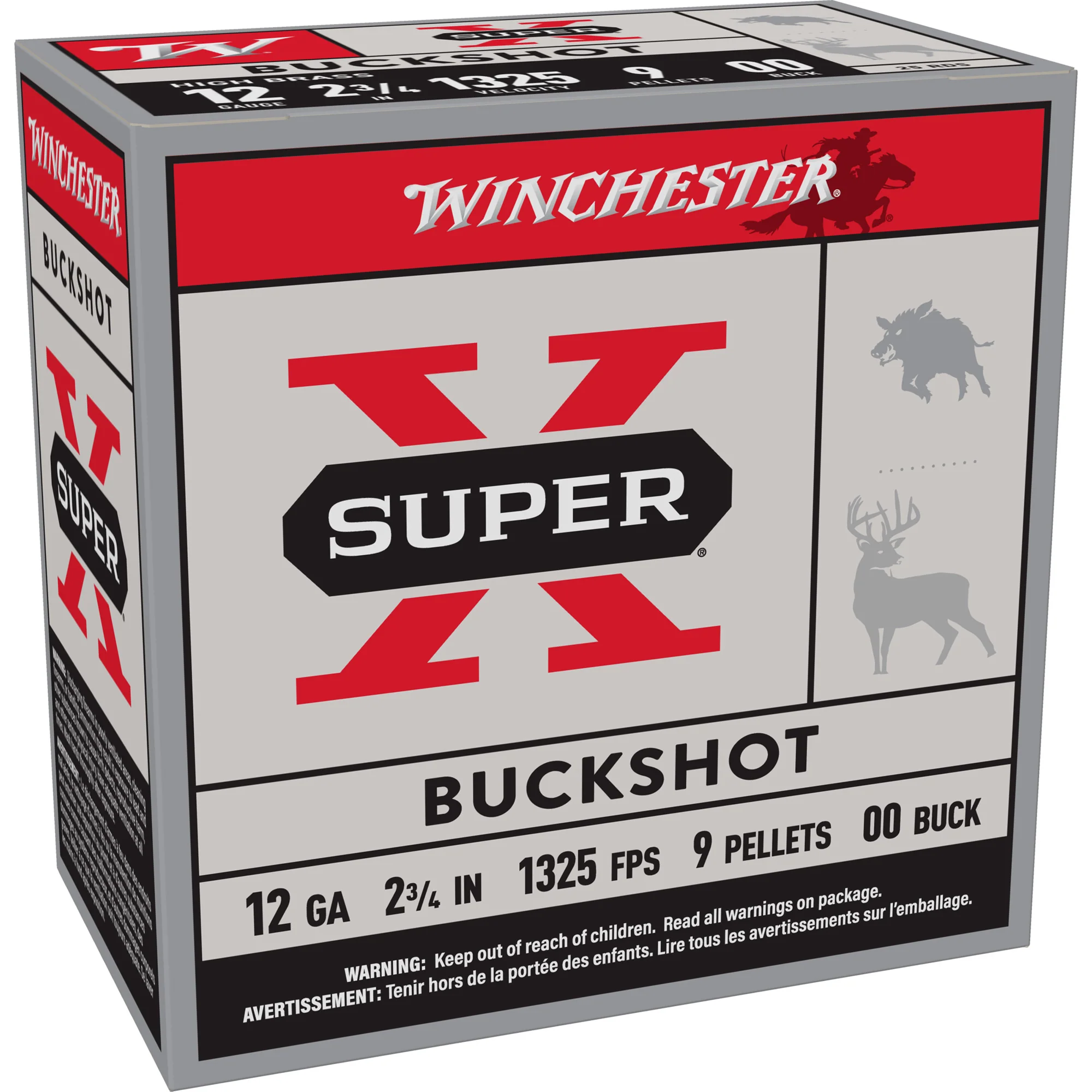 Winchester Super-X 12 Gauge 2.75in 00 Buckshot 9-Pellet 25-Round Box XB1200VP25