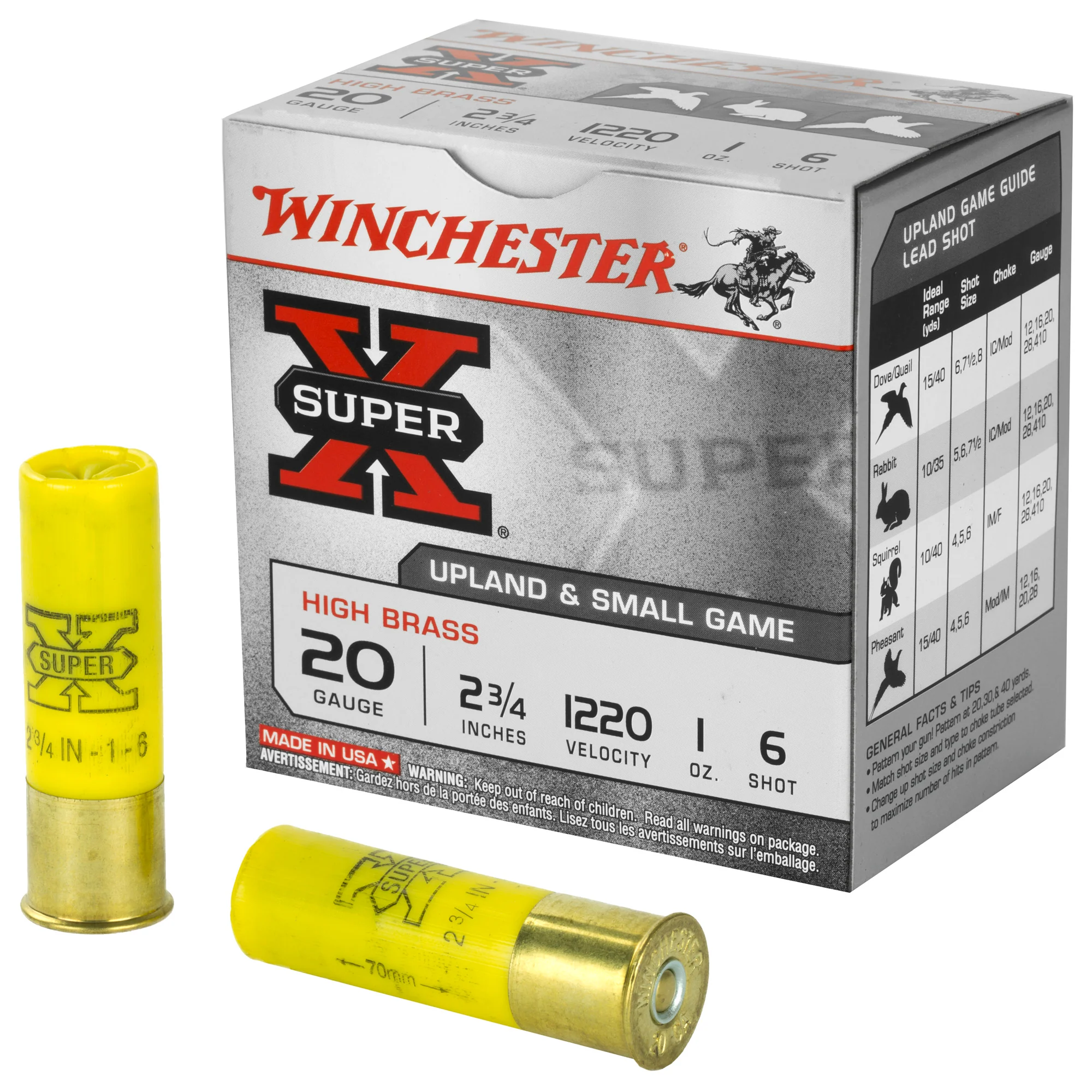 Winchester Super-X High Brass 20 Gauge 2-3/4in #6 Lead Shot 1oz 25rd Shotshells X206B