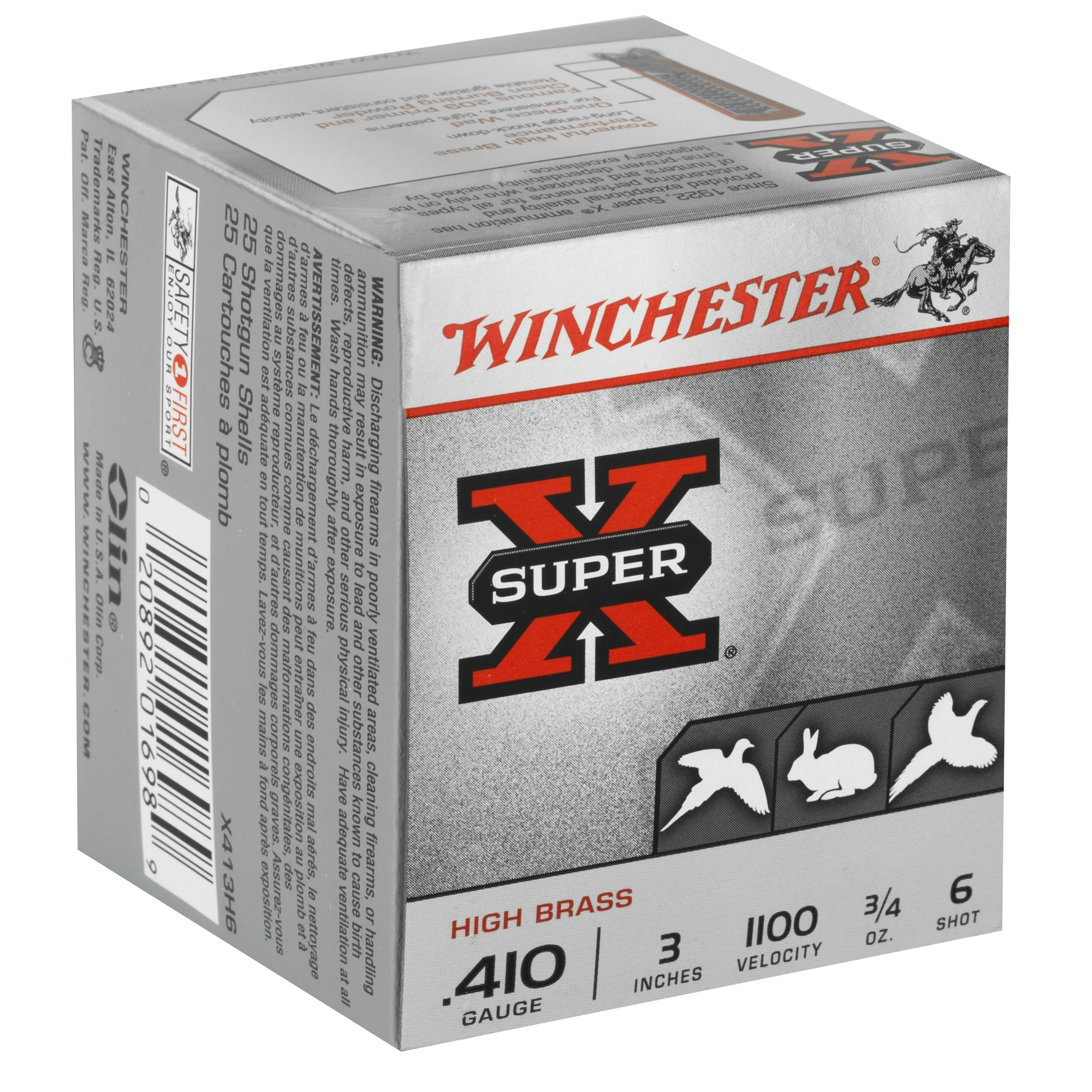 Winchester Super-X High Brass .410 Bore Shotshells 3in 3/4oz #6 Shot 25ct X413H6 - Image 2