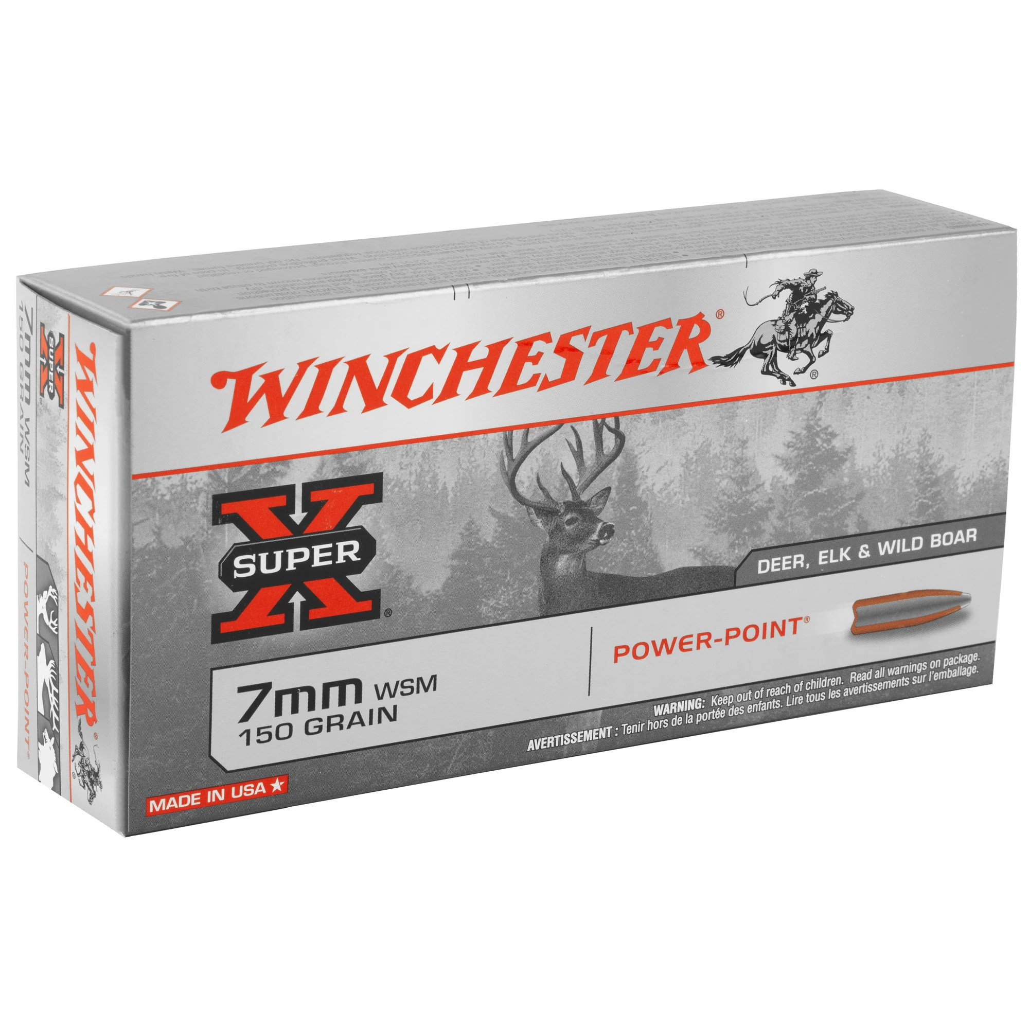 Winchester Super-X Power-Point 7mm WSM 150 Grain Jacketed Soft Point Rifle Ammo, 20rd Box X7MMWSM - Image 2
