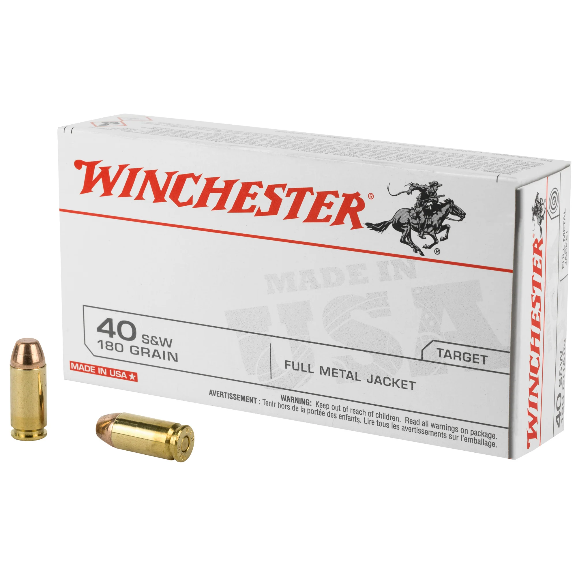 Winchester USA White Box .40 S&W 180gr FMJ Handgun Ammo 50-Round Box 1020 FPS Q4238